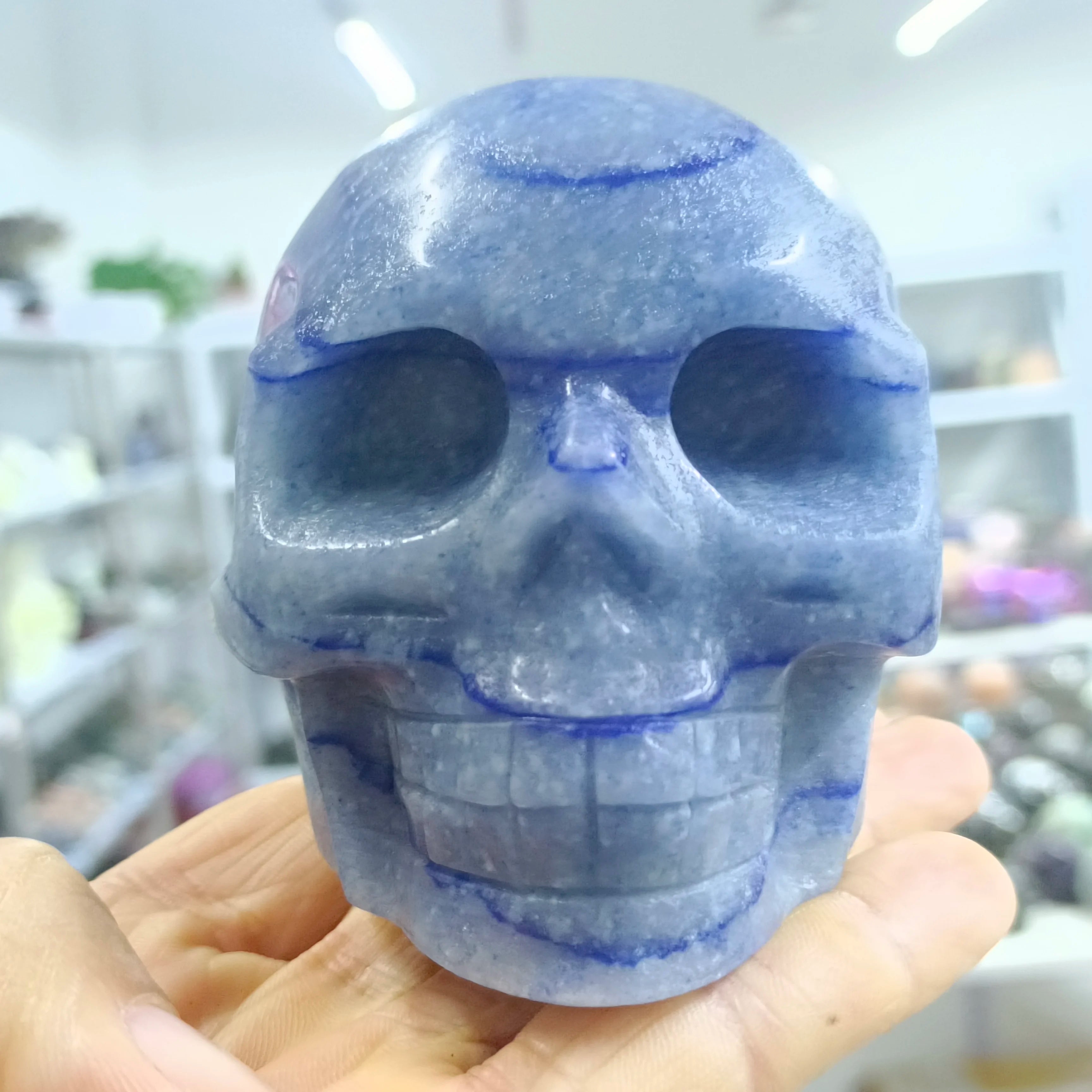 Natural Blue Aventurine Crystal Skull Carving - Healing Stone for Reiki, Energy Cleansing & Meditation - Perfect for Spiritual Practice, Home Decor & Gift Giving