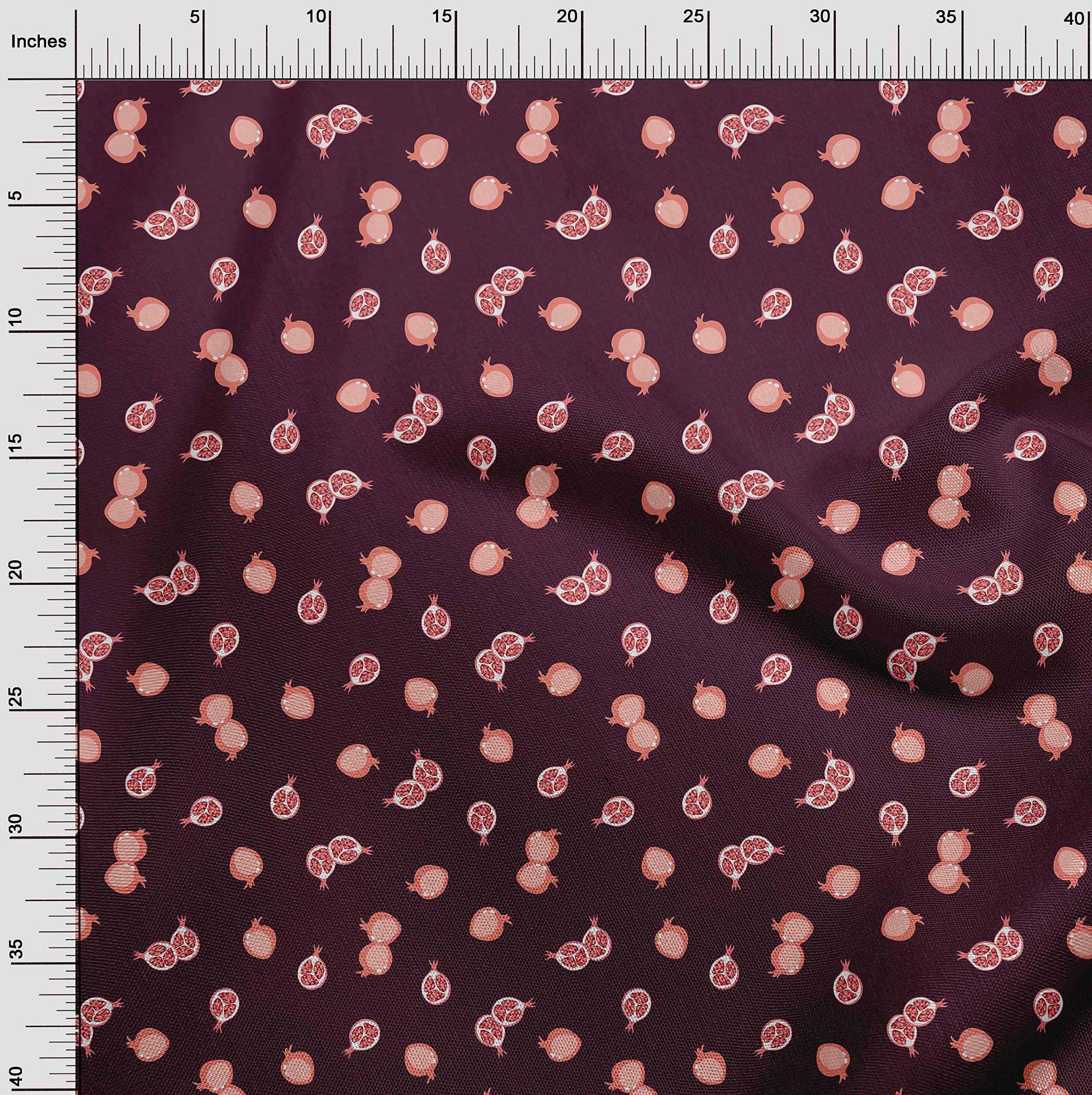 oneOone Silk Tabby Fabric - Pomegranate Fruit Printed Craft Fabric 42