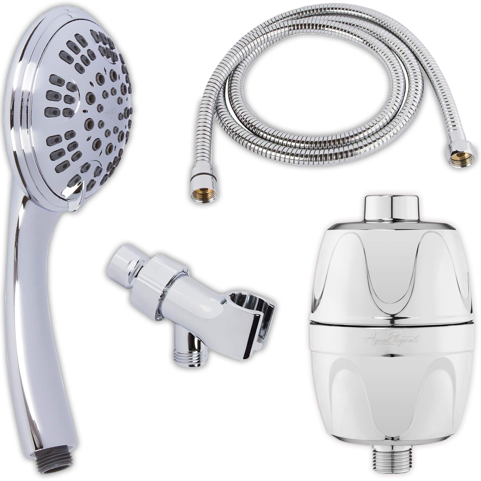 6 Function High Pressure Handheld Shower Head with Filter - Removable Showerhead with Adjustable Mount & 5ft Stainless Steel Hose - Chlorine Removal Water Filter (2.5 GPM, Chrome) - Perfect for Bathroom Renovation & Sensitive Skin Care