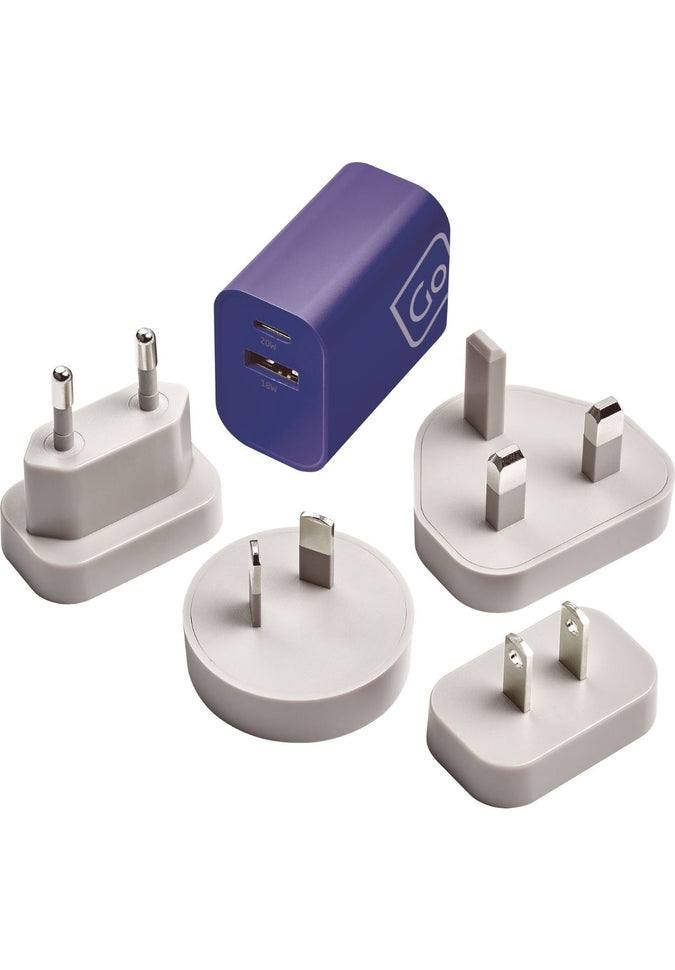 Universal Travel Charger with Dual USB A & USB C Ports - Fast Charging Adapter for iPhone, Samsung, iPad - Perfect for International Travel, Business Trips & Vacation Essentials