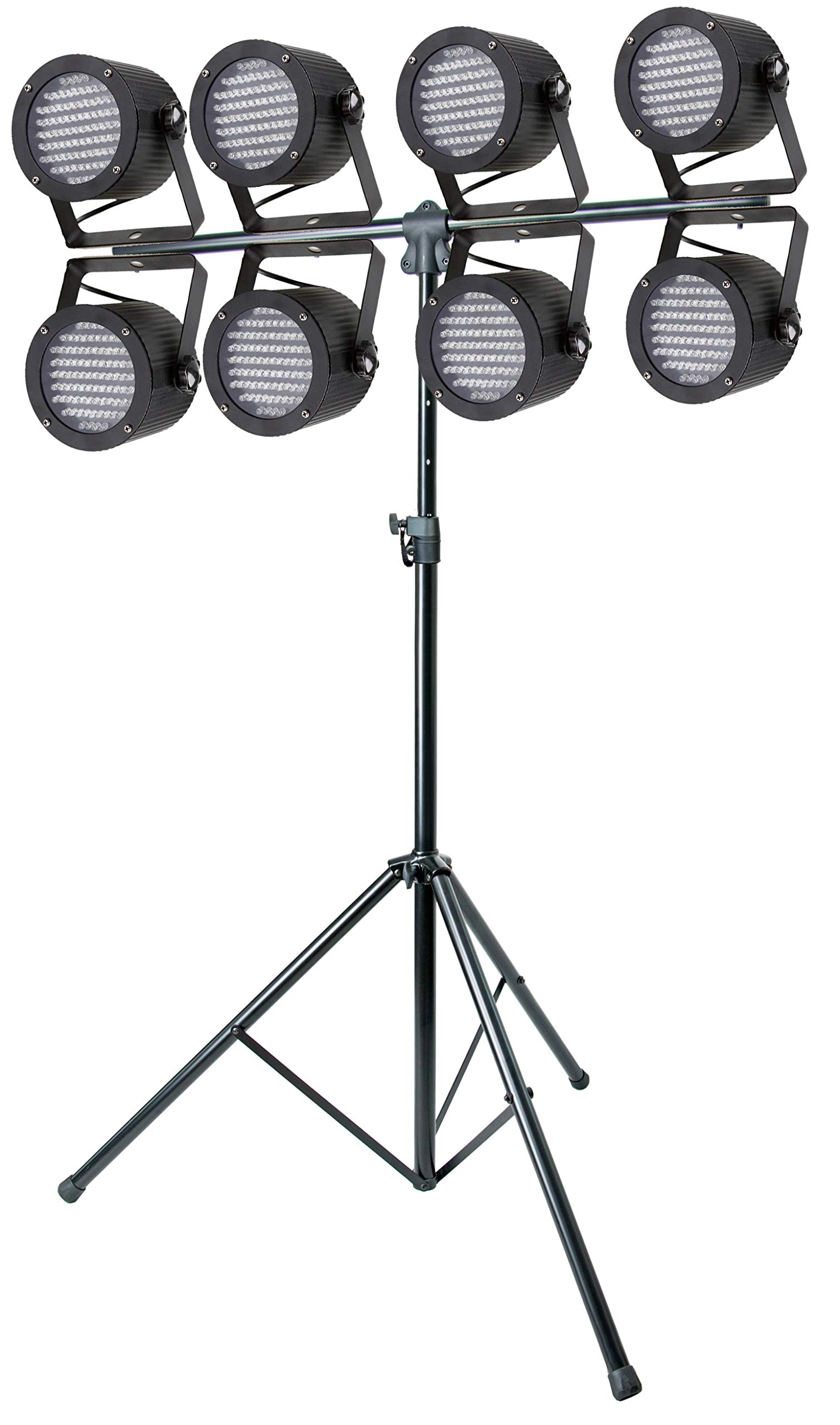 Duramex 9FT (3M) Heavy Duty Adjustable Tripod Light Stand with 4FT (1.2M) T-Bar - Holds 8 Stage Lights - Professional Lighting Equipment for Concerts, DJ Shows & Photography Studios