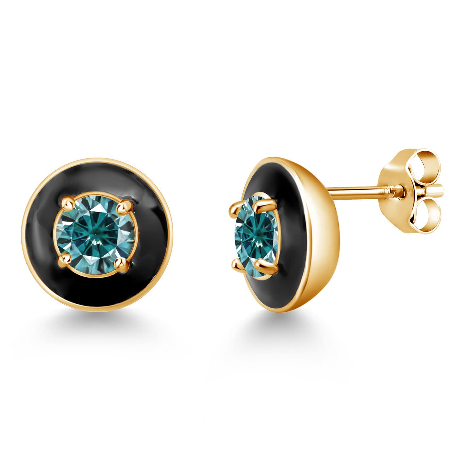 Gem Stone King 18K Gold Plated Sterling Silver 5MM Round Birthstone Stud Earrings with Black Enamel | Elegant Gold Jewelry for Women & Men | Perfect Gift for Birthday, Anniversary & Special Occasions