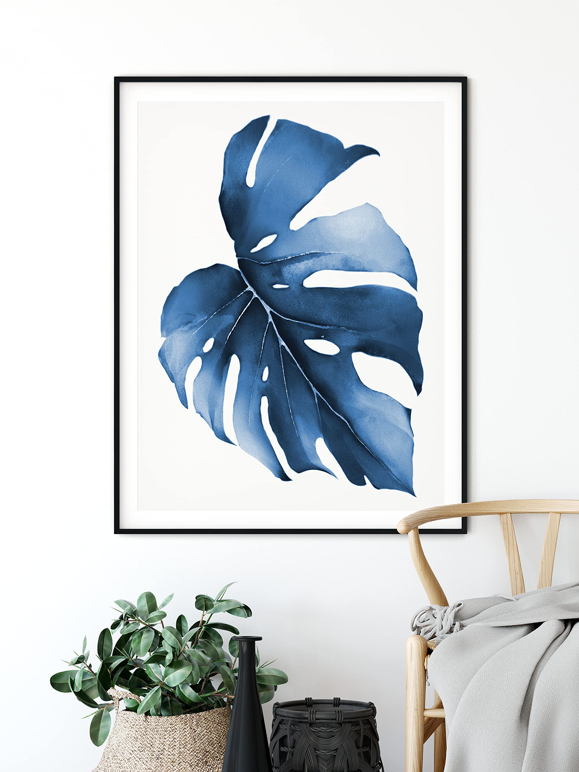18x24 Blue Leaf Wall Art - Modern Botanical Print for Home Decor | Kitchen, Bedroom, Living Room