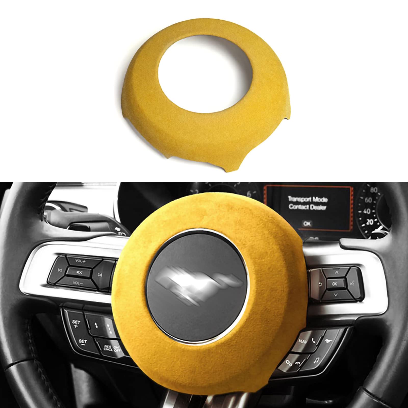 Premium Suede Steering Wheel Cover for Ford Mustang 2015-2020 | Non-Slip Grip & Stylish Yellow Interior Trim | Perfect for Daily Driving & Car Shows