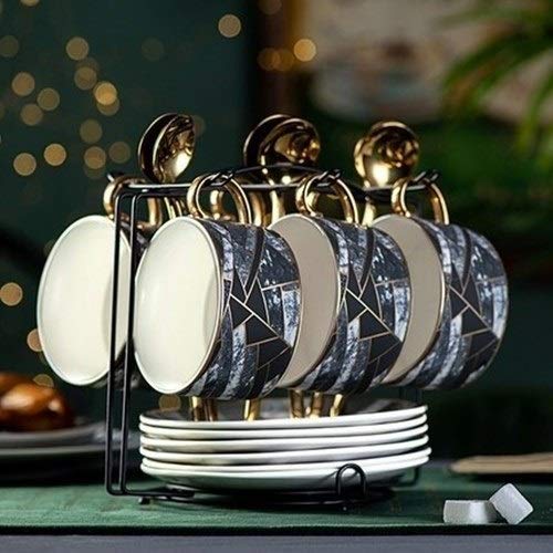 Premium Porcelain Tea Set - Nordic Style Coffee Cups & Saucers, Ceramic English Afternoon Tea Set with Spoons - Elegant Black Tea Mugs for Home, Office, and Gifts (6-Piece Set) - Perfect for Afternoon Tea, Coffee Breaks, and Hosting Guests