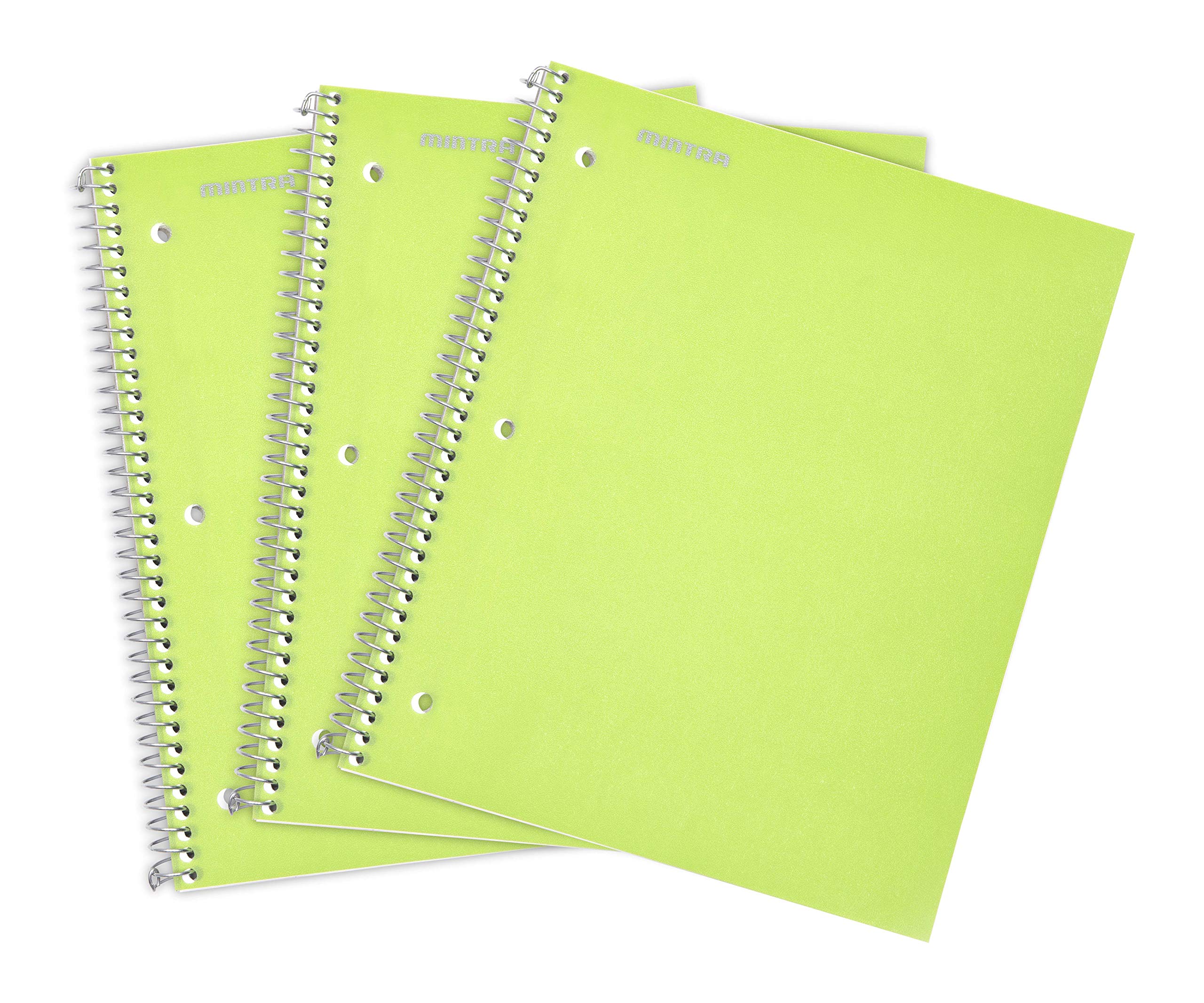 Mintra Durable Spiral Notebook 3-Pack - 1 Subject, College Ruled, 100 Sheets Each - Green Poly Pocket Notebooks with Moisture Resistant Cover & Sturdy Chipboard Back - Perfect for School, Office, Business & Journaling