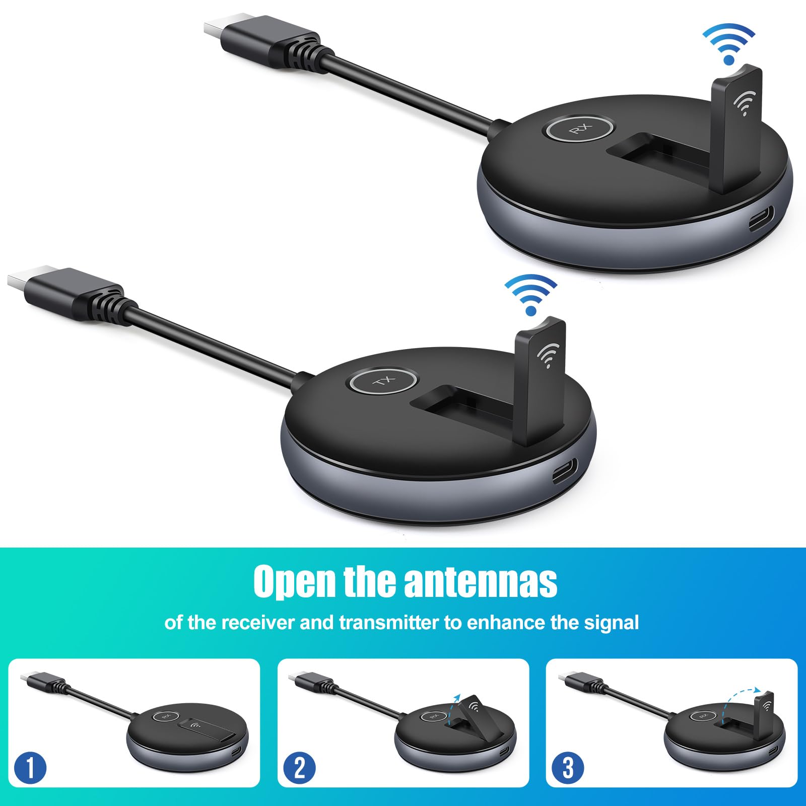 YAOMAISI Wireless HDMI Transmitter and Receiver Kit (1 Transmitter + 2 Receivers) - Stream Laptop, Cable Box & Camera to TV/Projector for Home Theater, Conference Room & Gaming Setup