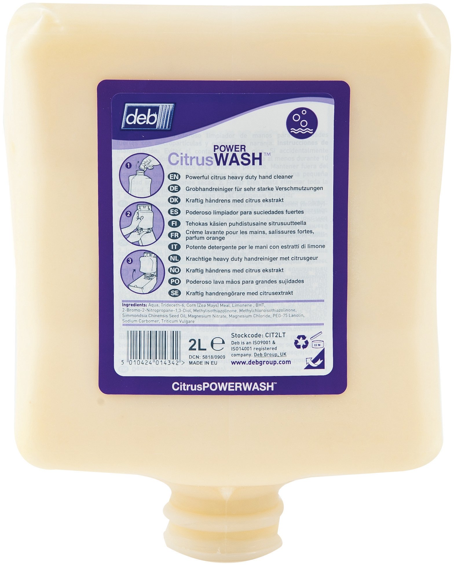 Deb Cit2lt Citrus Power Wash - 2L Natural All-Purpose Cleaner for Kitchen, Bathroom & Outdoor Use - Eco-Friendly Degreaser & Stain Remover