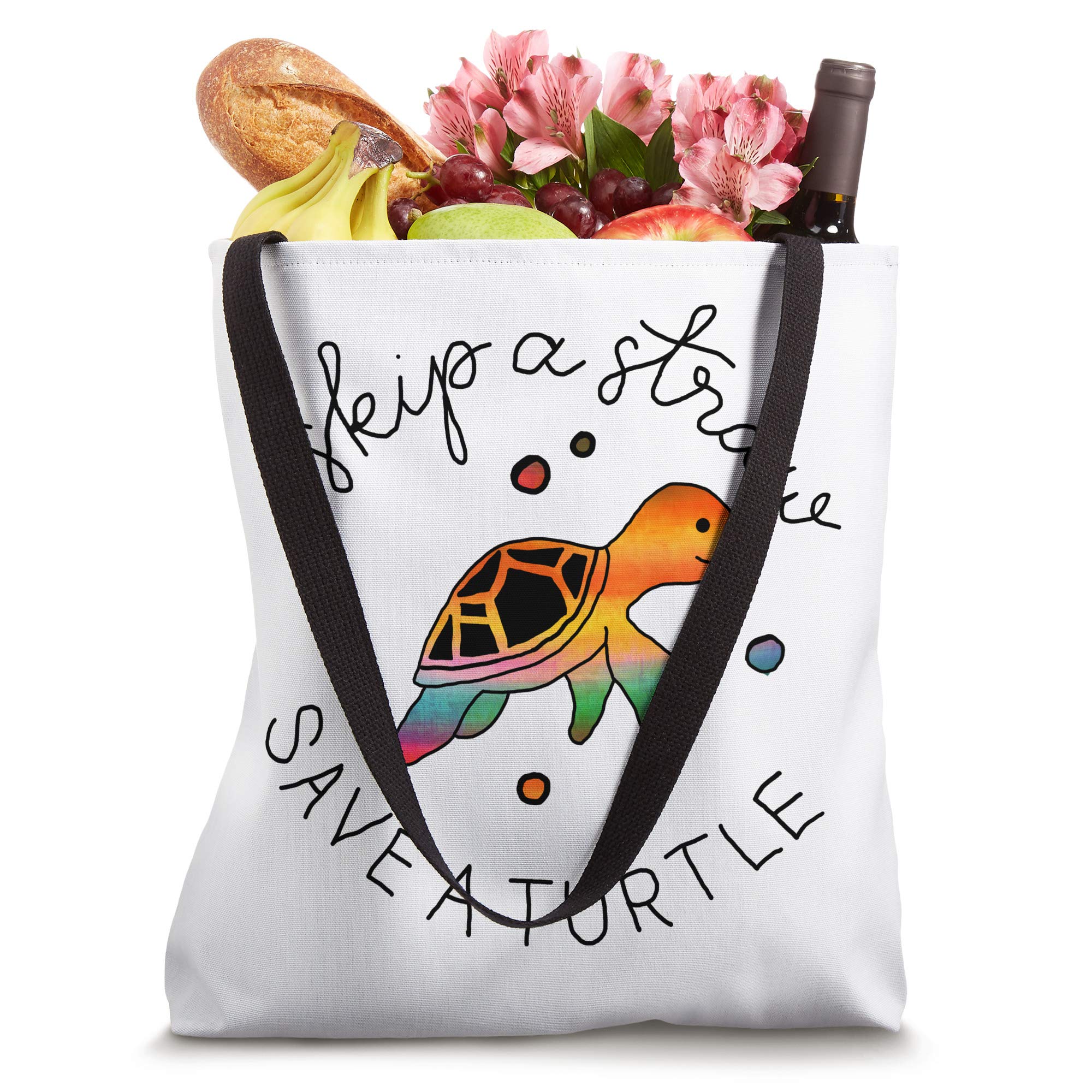 Skip a Straw Save a Turtle T-Shirt & Tote Bag Set - Eco-Friendly Reusable Shopping Bags for Groceries, Beach Trips & Everyday Use
