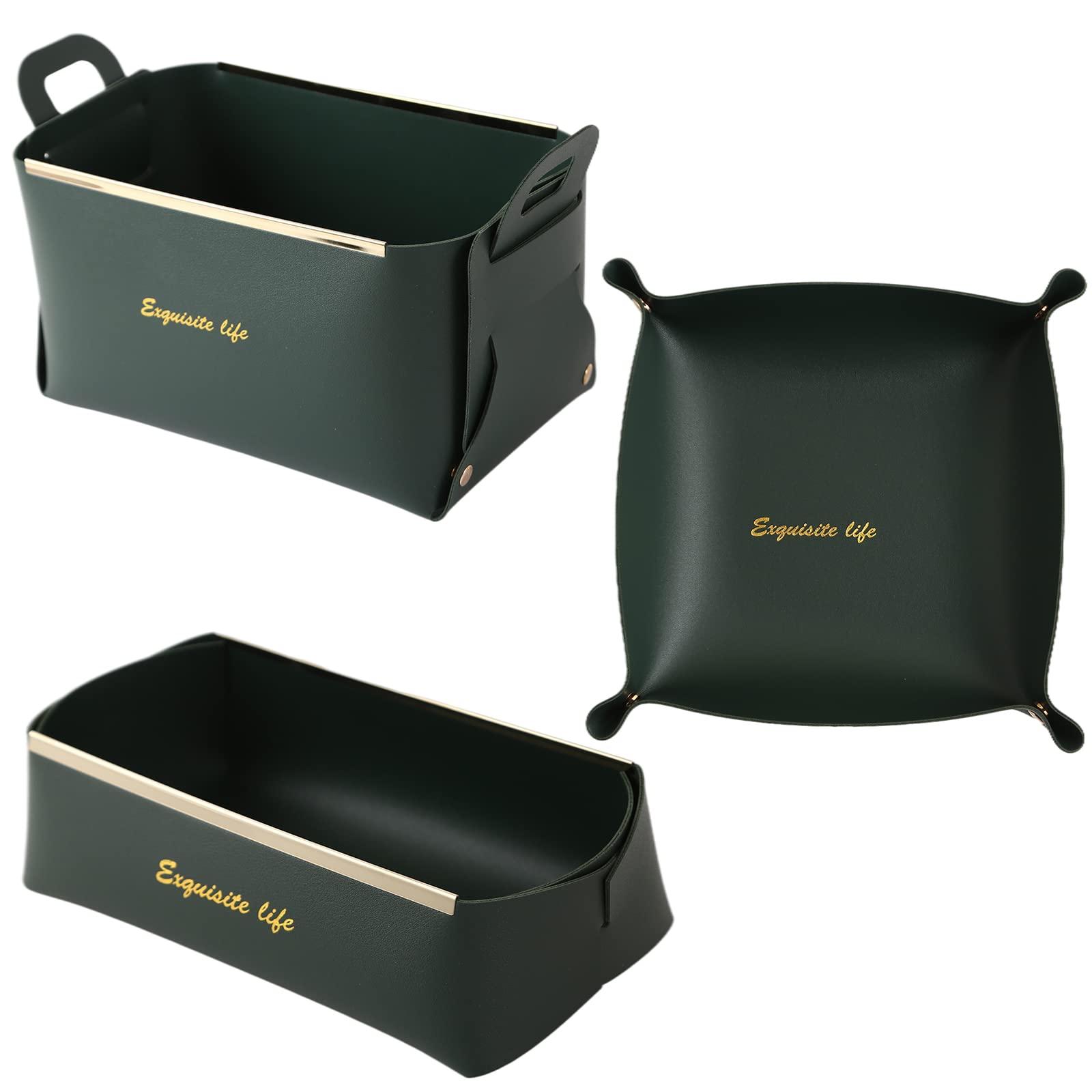 Socospace Valet Tray Set of 3 - Nightstand Organizer, Entryway Catchall Tray, Desk & Dresser Tray for Keys, Jewelry, Wallet | Green Home Décor for Bedroom, Office & Vanity Organization