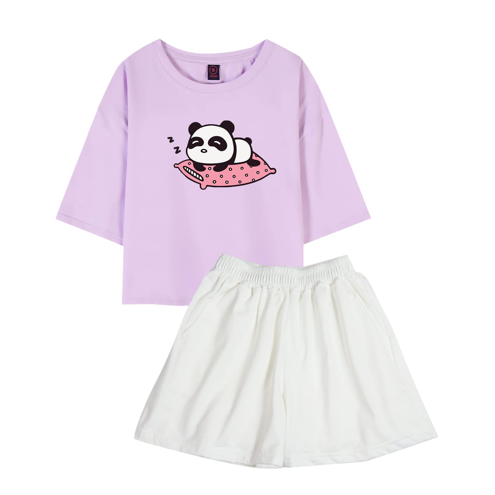 Comfy Women's Panda Pajama Set - Cotton Sleepwear with Pockets for Lounge & Sleep