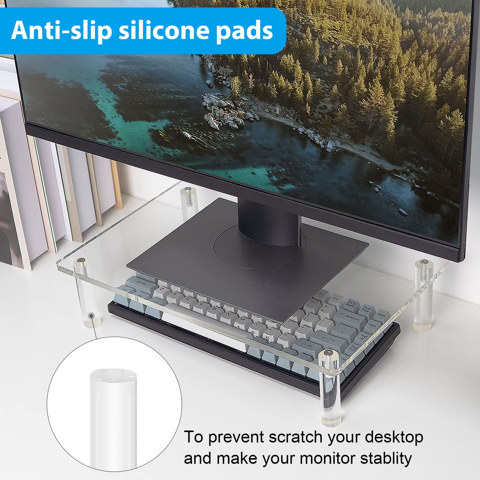 Sumerflos Clear Acrylic Monitor Stand - Adjustable Laptop Riser with Anti-Slip Pads for Home Office, Ergonomic Computer Stand for MacBook, iMac & PC - Space Saving Desk Organizer for Better Posture & Workspace Efficiency