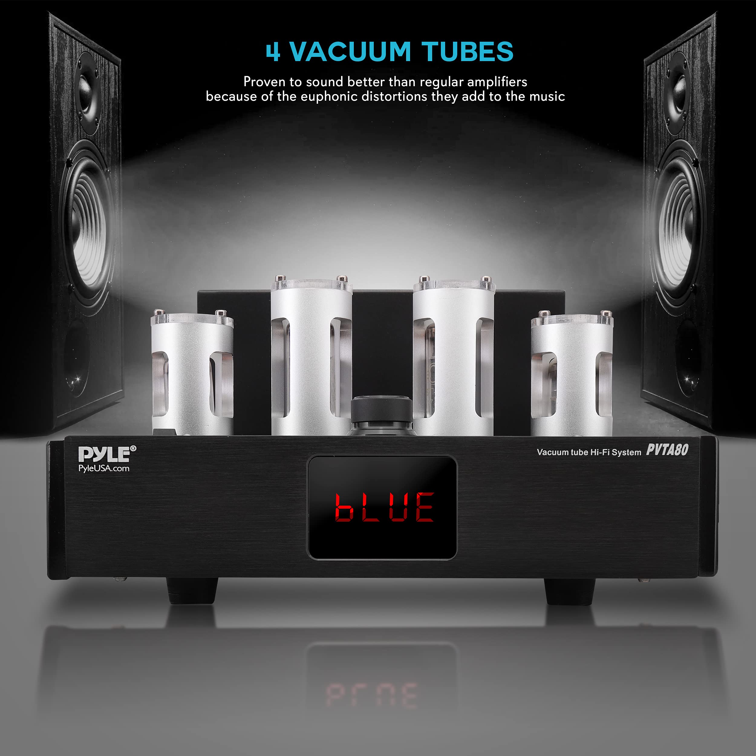 Pyle 500W Bluetooth Tube Amplifier Receiver - Hi-Fi Stereo Power Amplifier with 4 Vacuum Tubes, USB, CD/DVD Input & Subwoofer Output for Home Theater & Desktop Audio | Perfect for Vinyl Records, Gaming & Music Streaming
