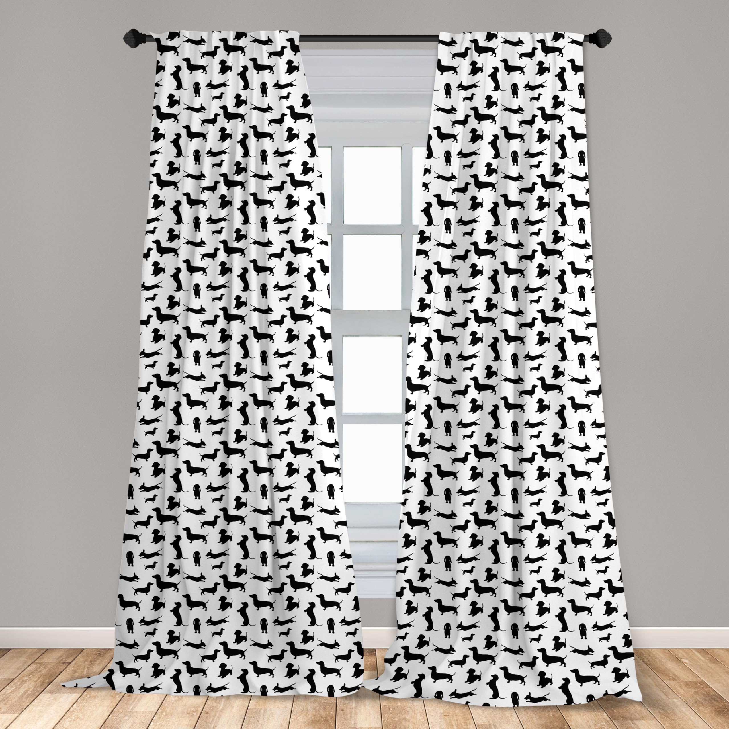 Ambesonne Dog Lover Window Curtains - Black & White Dachshund Print Lightweight Rod Pocket Panels (28x95 Inch, 2-Panel Set) | Pet Lover Home Decor for Living Room, Bedroom & Nursery