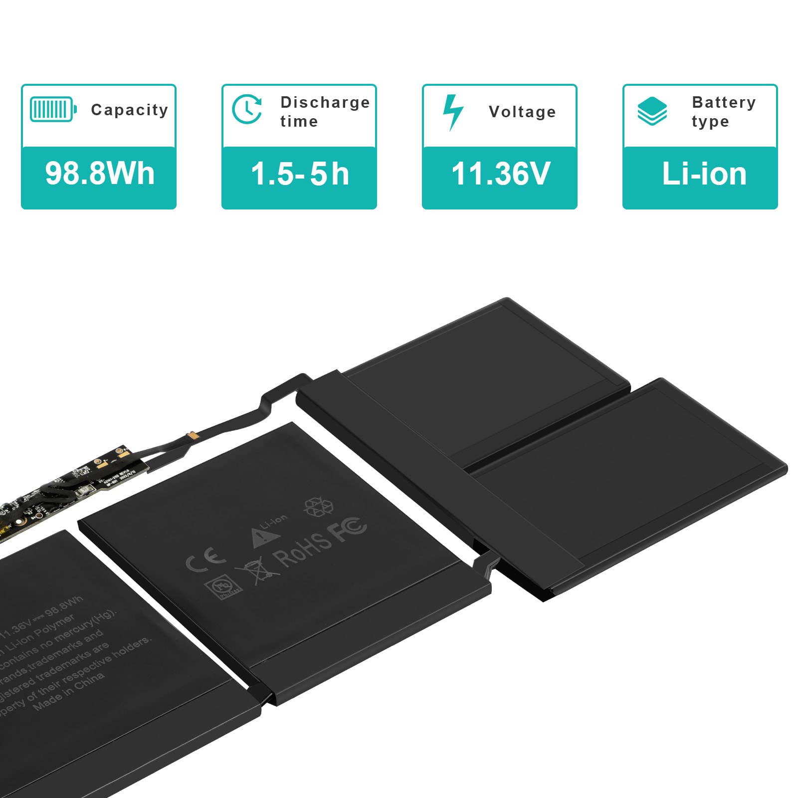 Premium A2113 A2141 Replacement Laptop Battery for MacBook Pro 16-inch (2019 Model) - Compatible with A2141, EMC 3347, MVVJ2xx/A, MVVK2xx/A, MVVL2xx/A, MVVM2xx/A - Perfect for Work, Travel & Long-Lasting Performance