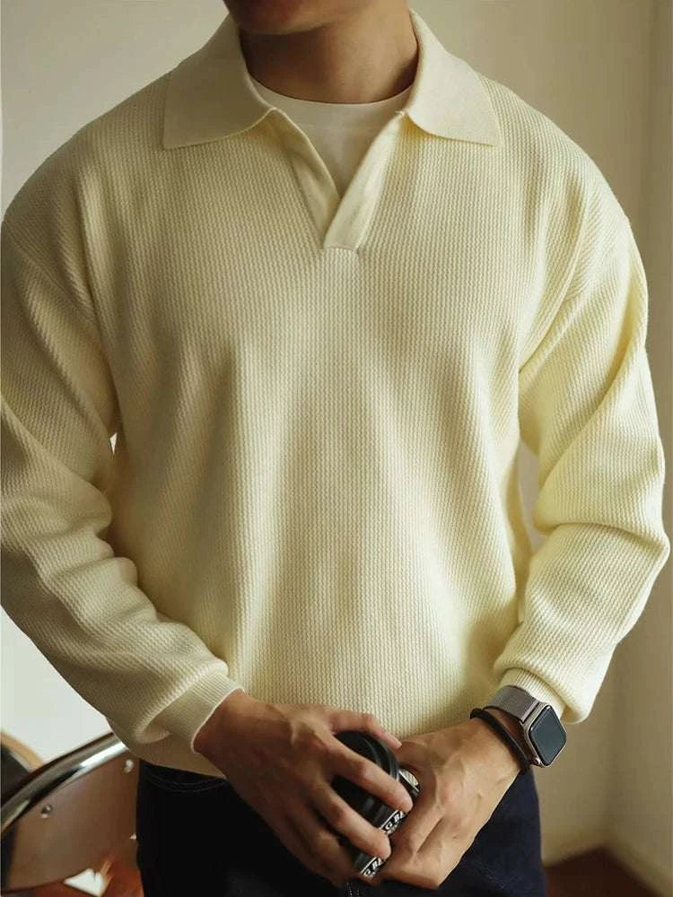 Men's Classic Polo Turn Down Collar Sweater - Comfortable Knit Pullover for Casual Wear & Office Outfits