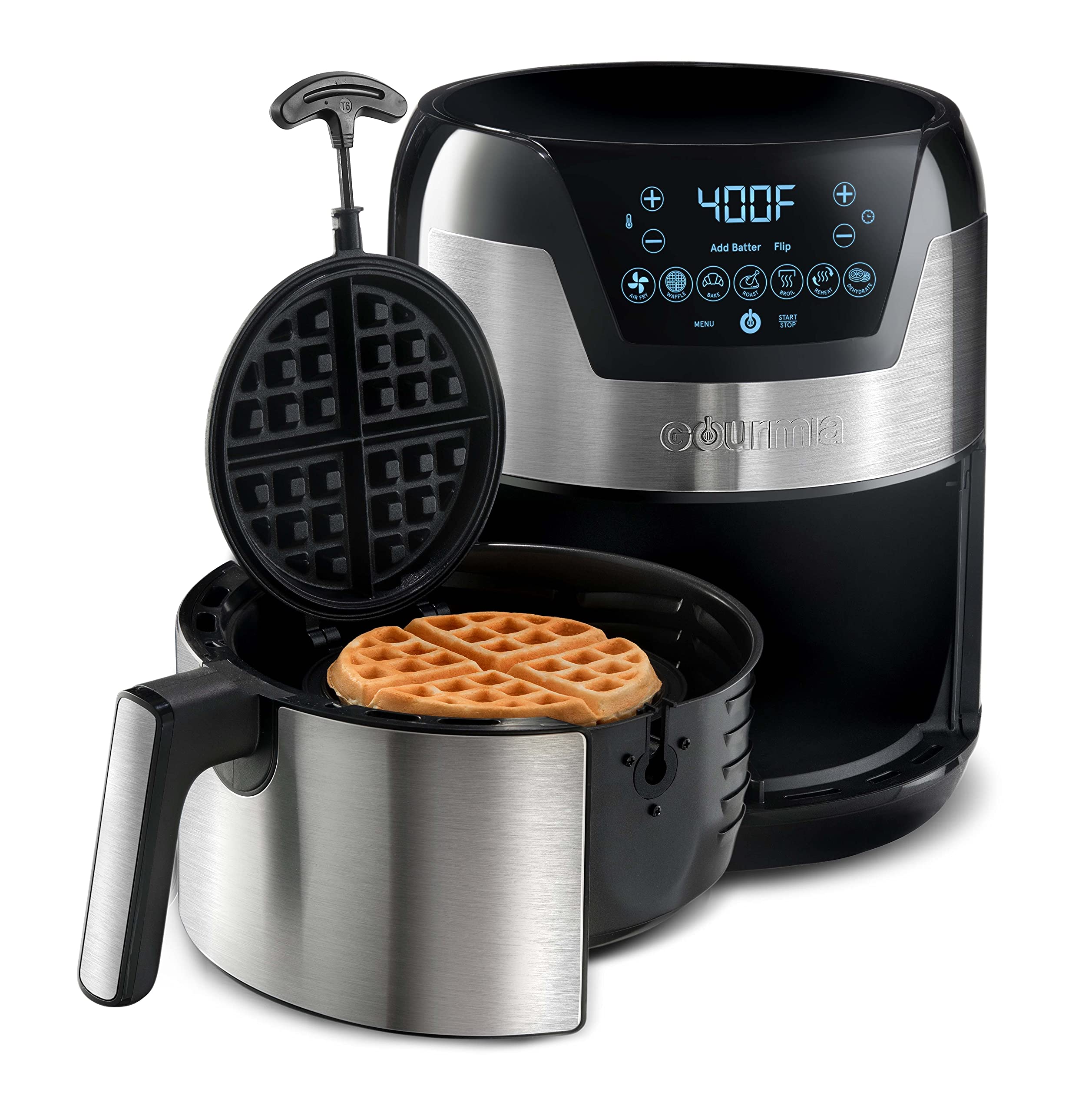 Gourmia GAFW598 2-in-1 Digital Air Fryer and Waffle Maker - 5 Quart Capacity for Healthy Cooking | Perfect for Family Meals, Quick Snacks & Breakfast Waffles
