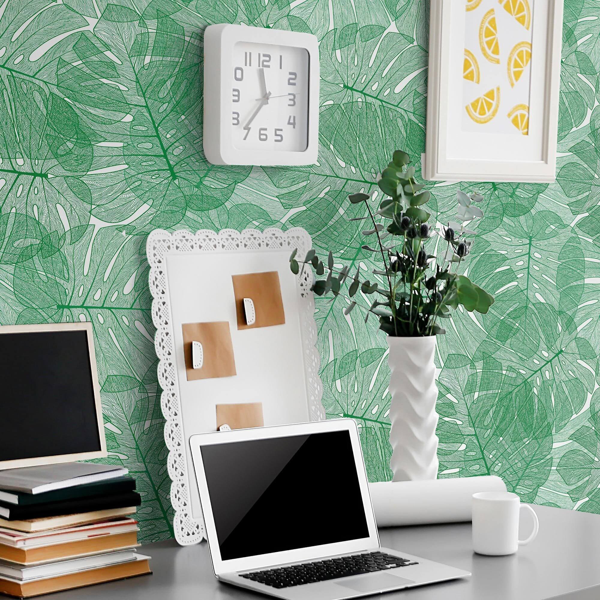 White and Green Botanical Floral Peel and Stick Removable Wallpaper 9929 - Self-Adhesive Decorative Wall Covering for Bedroom, Living Room, Nursery & Home Decor