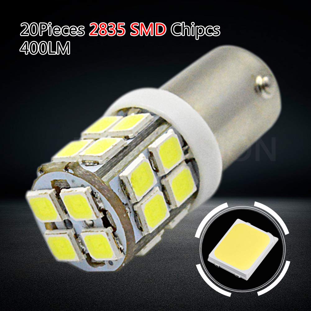 Ruiandsion 10-Pack BA9S LED Bulbs 12V Super Bright 2835 20SMD Chipset - White Interior Lights for Cars, Trucks, Boats - Perfect for Side Door Courtesy Lights, Dome Lights & Dashboard Illumination