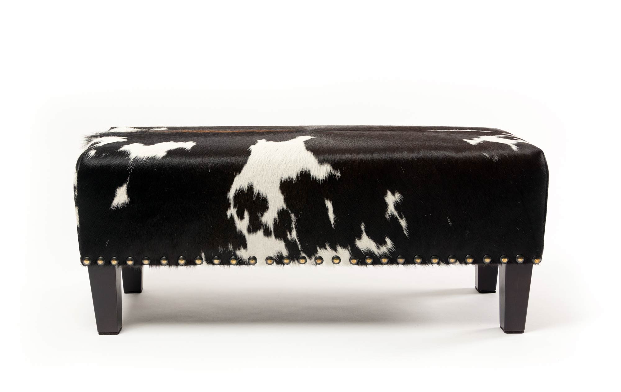 Premium Cowhide Ottoman with Sturdy Wood Legs & Studs - 100x40x40cm - Perfect for Living Room, Bedroom & Home Decor