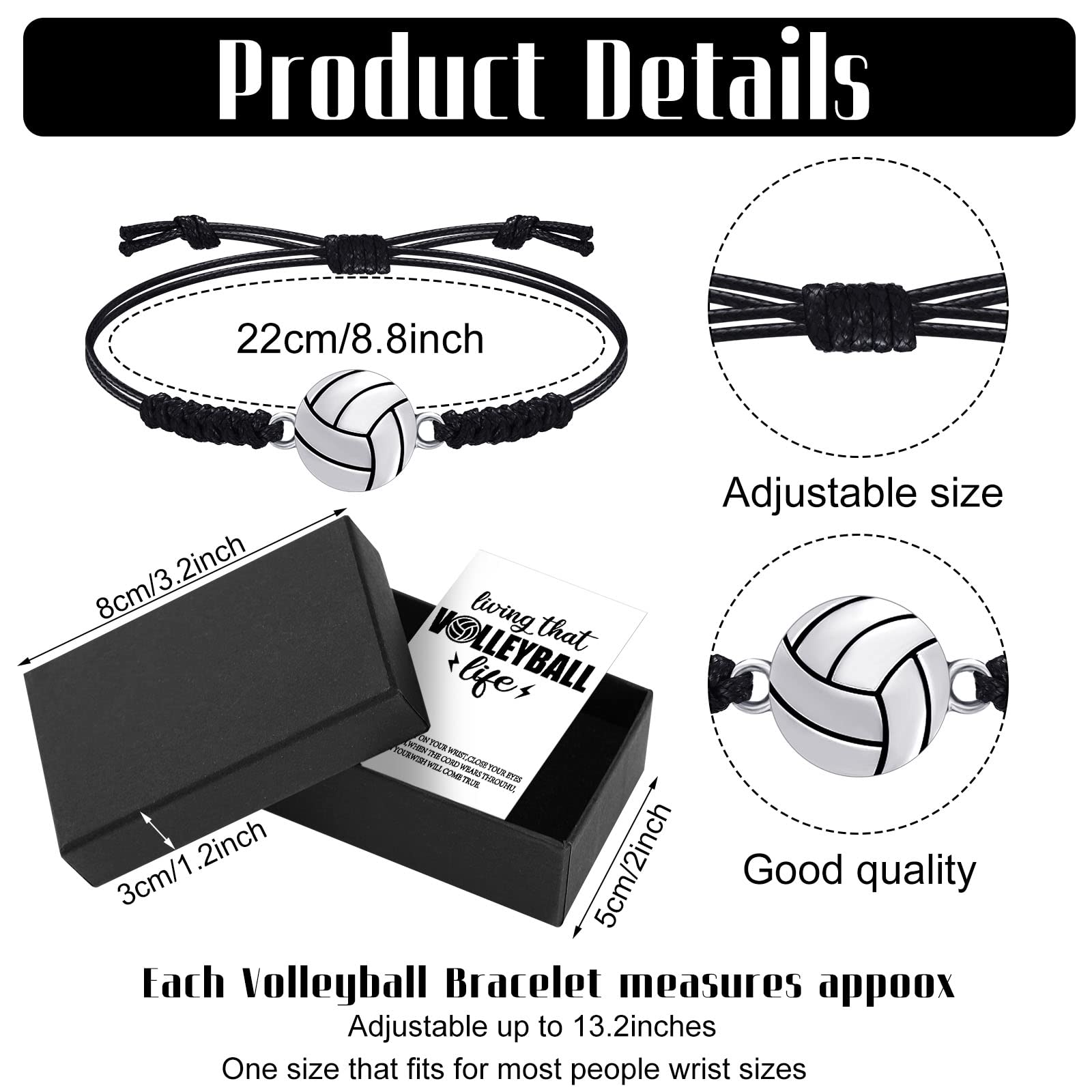 WILLBOND Adjustable Basketball Charm Bracelet - Sports Fan Woven Jewelry for Men & Women - Perfect Basketball Volleyball Gifts with Cardboard Box - Ideal for Games, Parties, and Fan Accessories