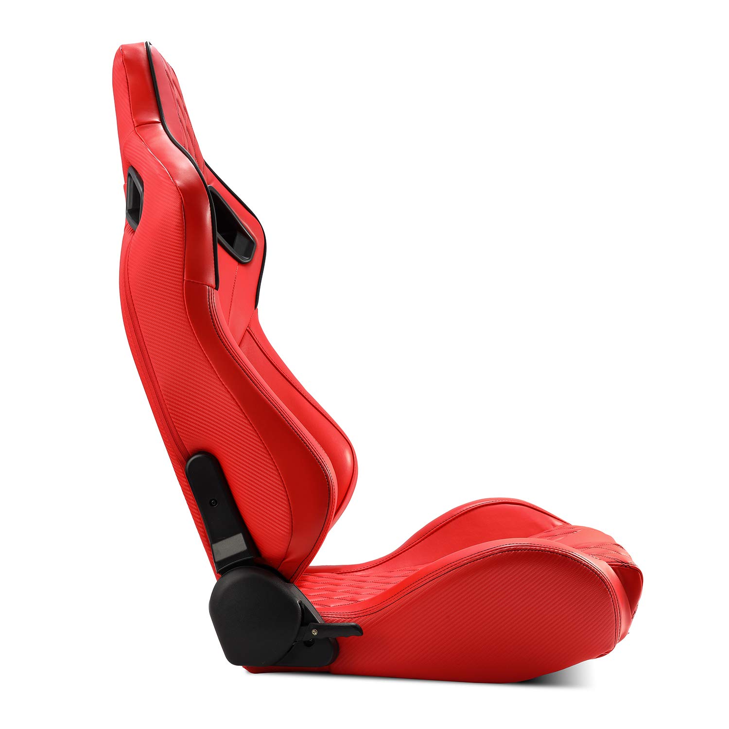 Universal ALL Red Carbon Fiber Style PVC Leather Racing Seats - 1 Pair Reclinable Bucket Seats for Cars, Trucks & SUVs | Lightweight & Durable for Street Racing & Performance Driving