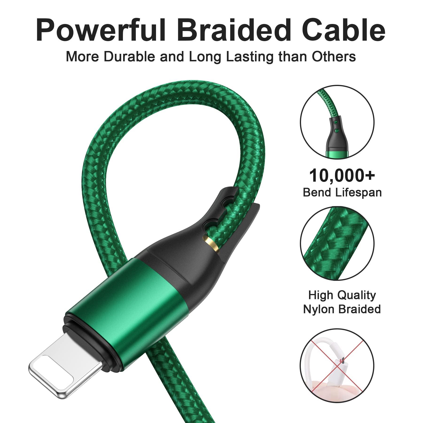 RAVIAD 3-in-1 Charging Cable 1.2M Nylon Braided - USB C, Micro USB & Lightning Cable Compatible with iPhone, Samsung Galaxy, Huawei, Nokia, LG, Kindle - Perfect for Home, Office & Travel Charging