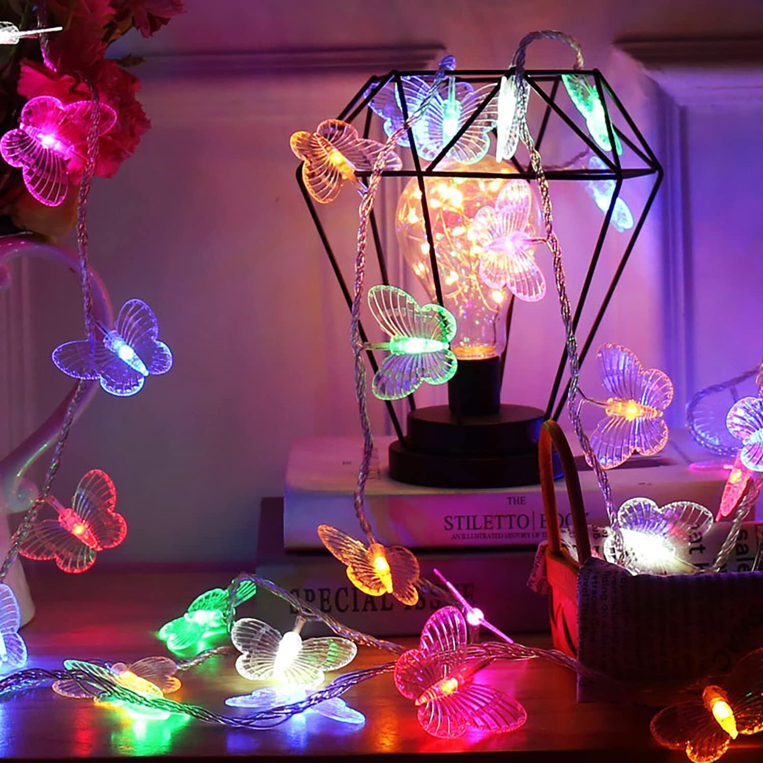 Dragonfly String Lights 10ft 20 LED Battery Powered - Retro Copper Wire Fairy Lights for Christmas Tree, Garden, Wedding, Party & Holiday Decorations - Summer Outdoor Lighting (Butterfly-2) - Perfect for Bedroom, Patio, Backyard and Special Events