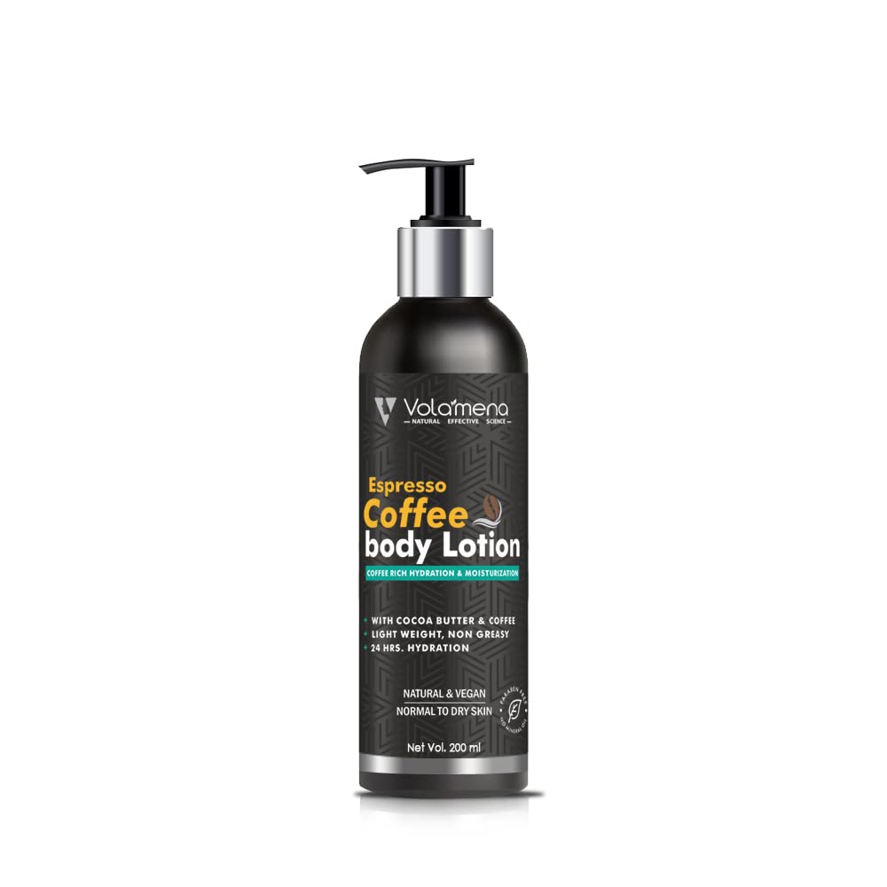 Volamena Coffee Body Lotion with Shea Butter, Cocoa Butter & Vitamin E - Deep Moisturizing & Soothing Skin Care for Dry Skin - 6.7 fl oz (200ml) - Perfect for Daily Hydration & Post-Shave Relief