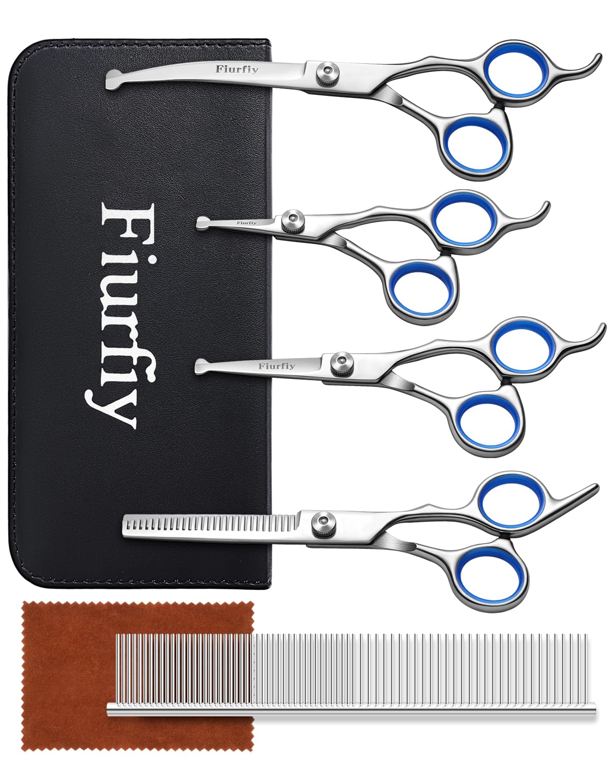 Professional 5-in-1 Dog Grooming Scissors Set with Safety Round Tips - Curved & Straight Pet Hair Cutting Shears for Dogs & Cats - Perfect for Home Grooming, Trimming & Styling