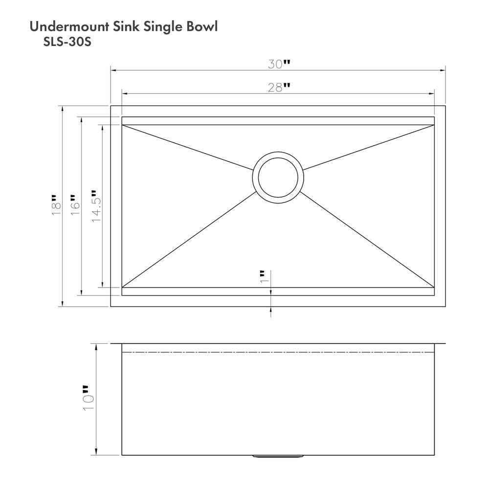 ZLINE 30-Inch Undermount Single Bowl Kitchen Sink - Stainless Steel with Bottom Grid & Accessories | Multiple Color Options (SLS-30) | Perfect for Modern Kitchens, Remodeling & Chef-Grade Food Prep