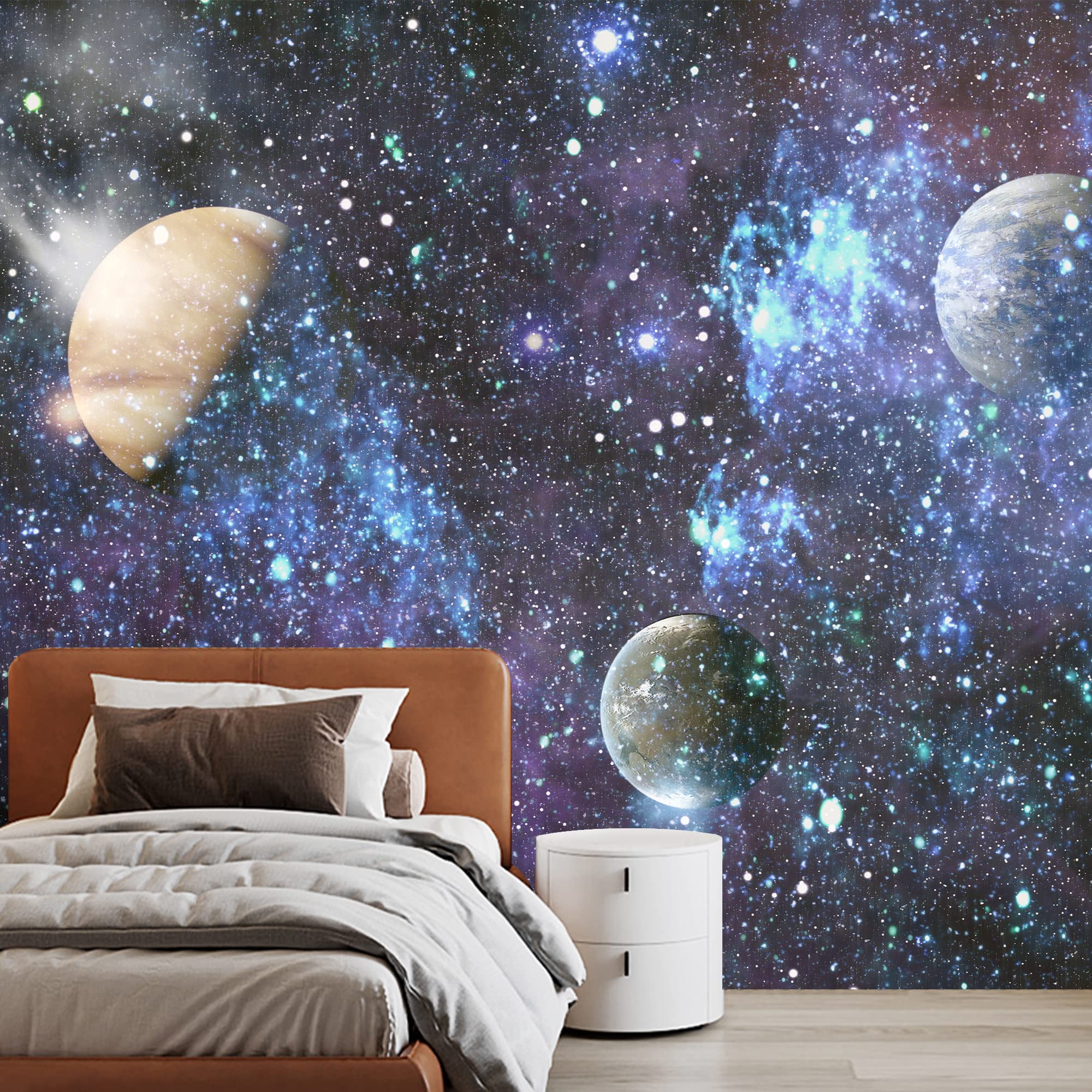 Removable Peel and Stick Wallpaper - Space Themed Wall Murals for Bedroom Decor (100x144 inches) - Giant Planets Universe Design, Easy to Apply & Remove, Perfect for Kids Room, Nursery, or Home Office