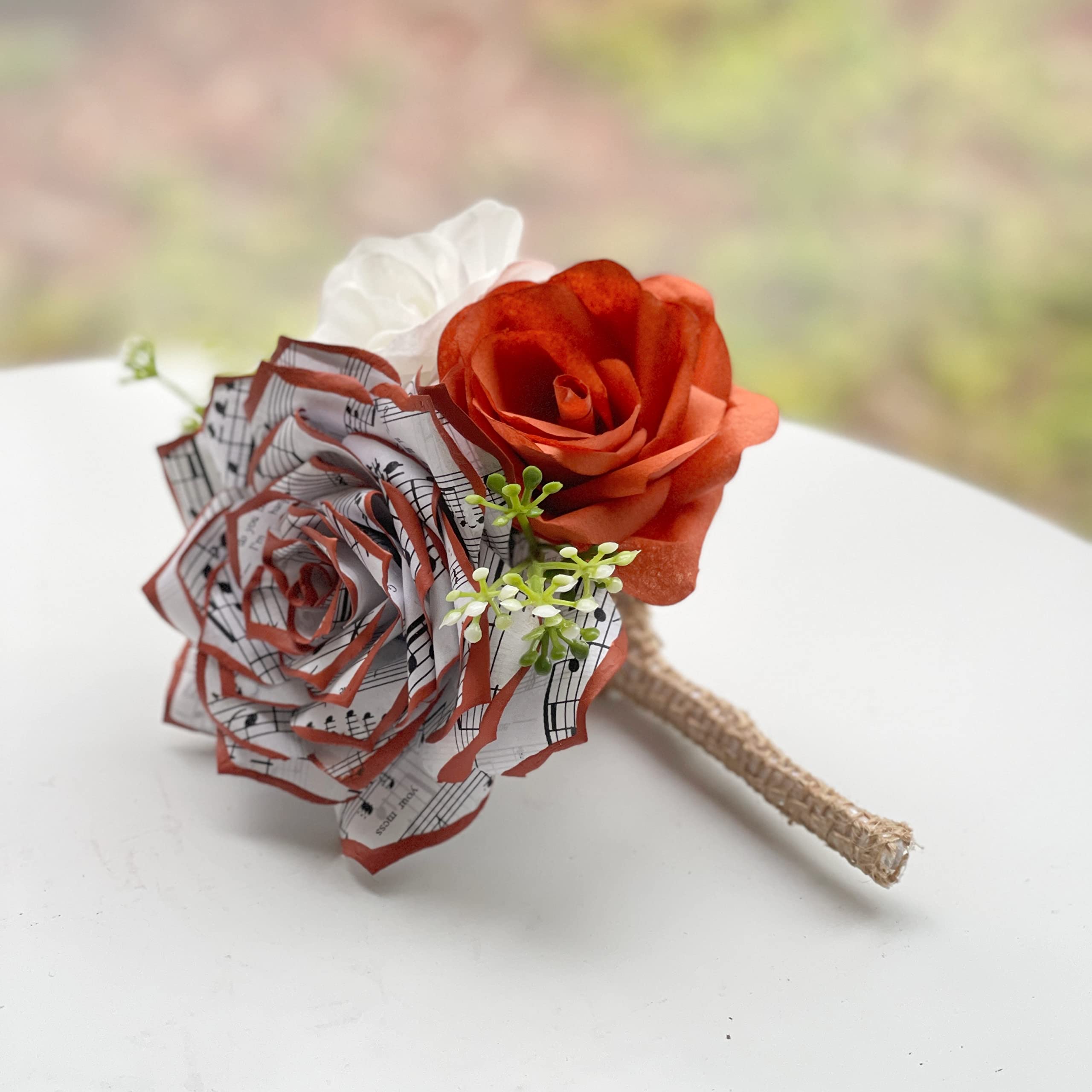 Customizable Music Note Paper Rose Boutonniere - Navy Blue & More Colors - Perfect for Weddings, Prom & Formal Events