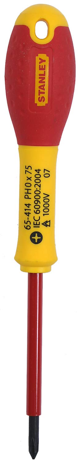 Stanley PH0 VDE Screwdriver 1-65-414 - Insulated Red/Yellow Handle for Electrical Work - Perfect for Electricians, DIY & Home Repairs