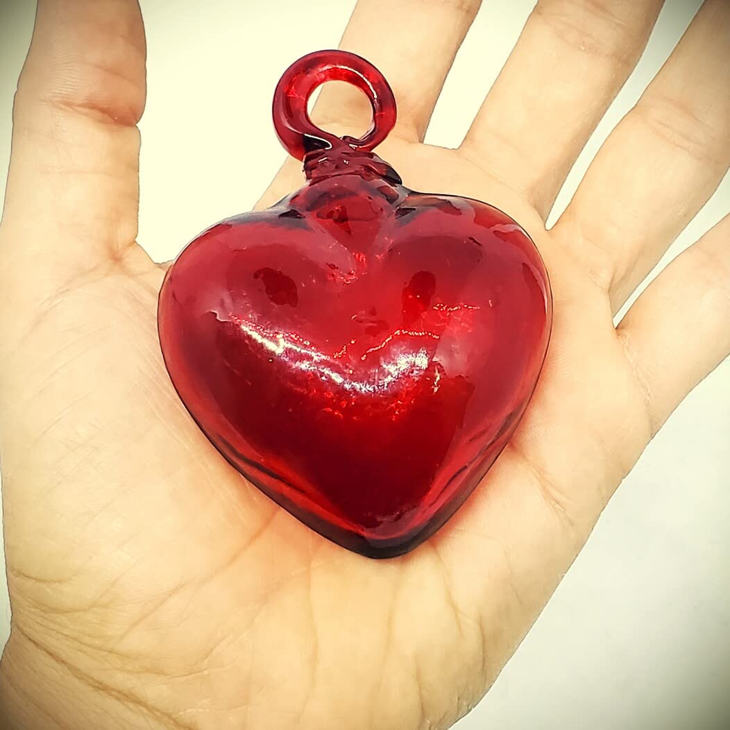 Red Hanging Glass Hearts Set of 6 - Handmade Recycled Blown Glass Decor in 3 Sizes - Perfect for Valentine's Day, Wedding Decorations & Home Wall Ornaments