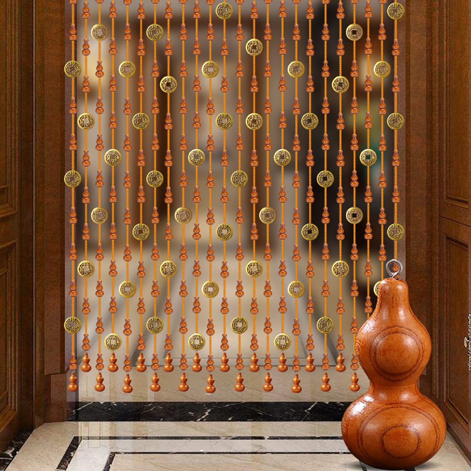 Natural Wooden Beaded Curtain - Handmade Solid Wood Partition Door Hanging with 21/25/29/35/41 Strands - Custom Size Boho Room Divider for Doorways, Windows & Home Decor