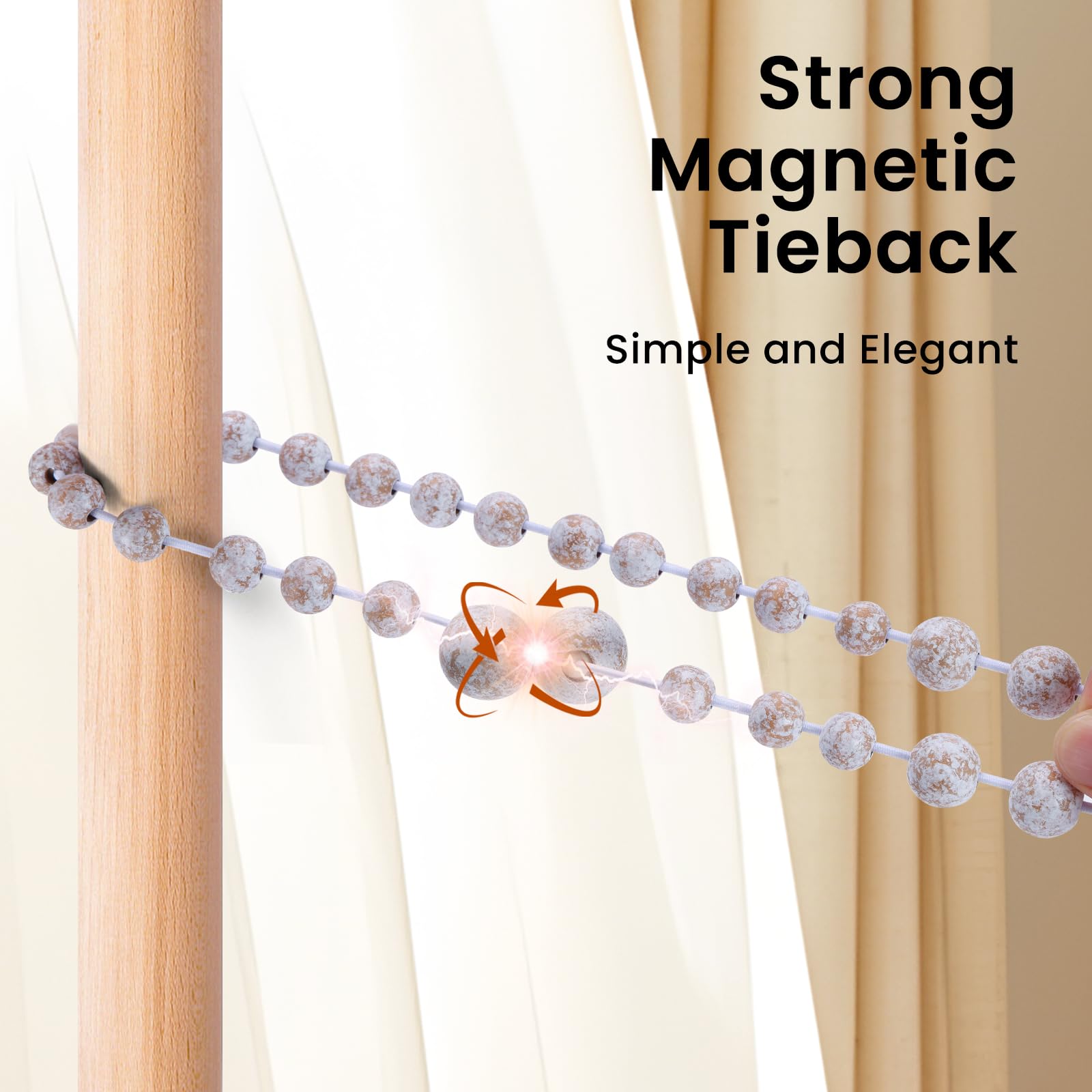 Magnetic Wood Bead Curtain Tiebacks 2 Pack - Boho Farmhouse Decor for Bedroom & Nursery