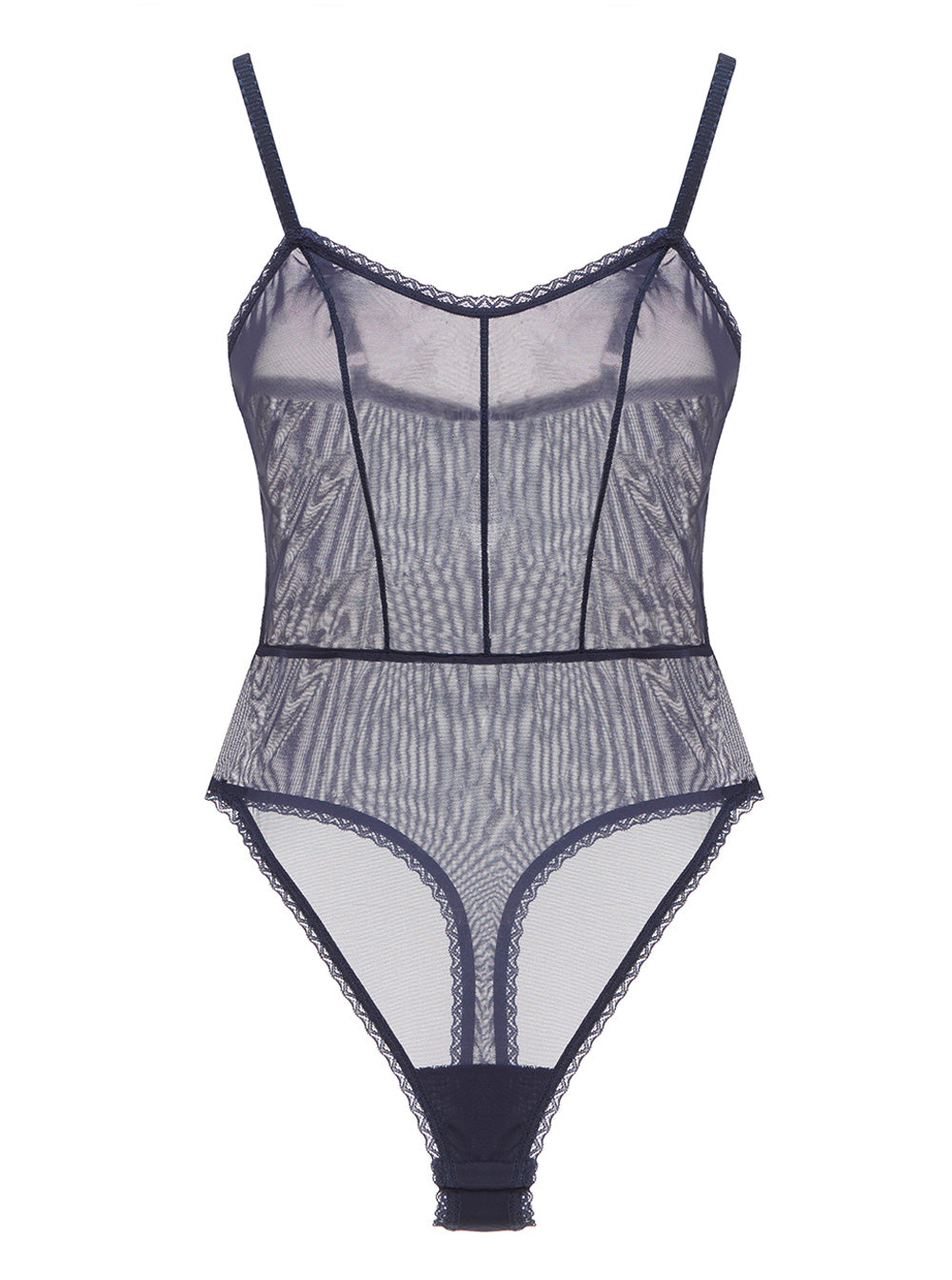 Lorena Navy Blue Mesh Temptation Bodysuit - Sexy Lingerie for Women, Plus Size Friendly - Perfect for Valentine's Day, Date Night & Boudoir Photography