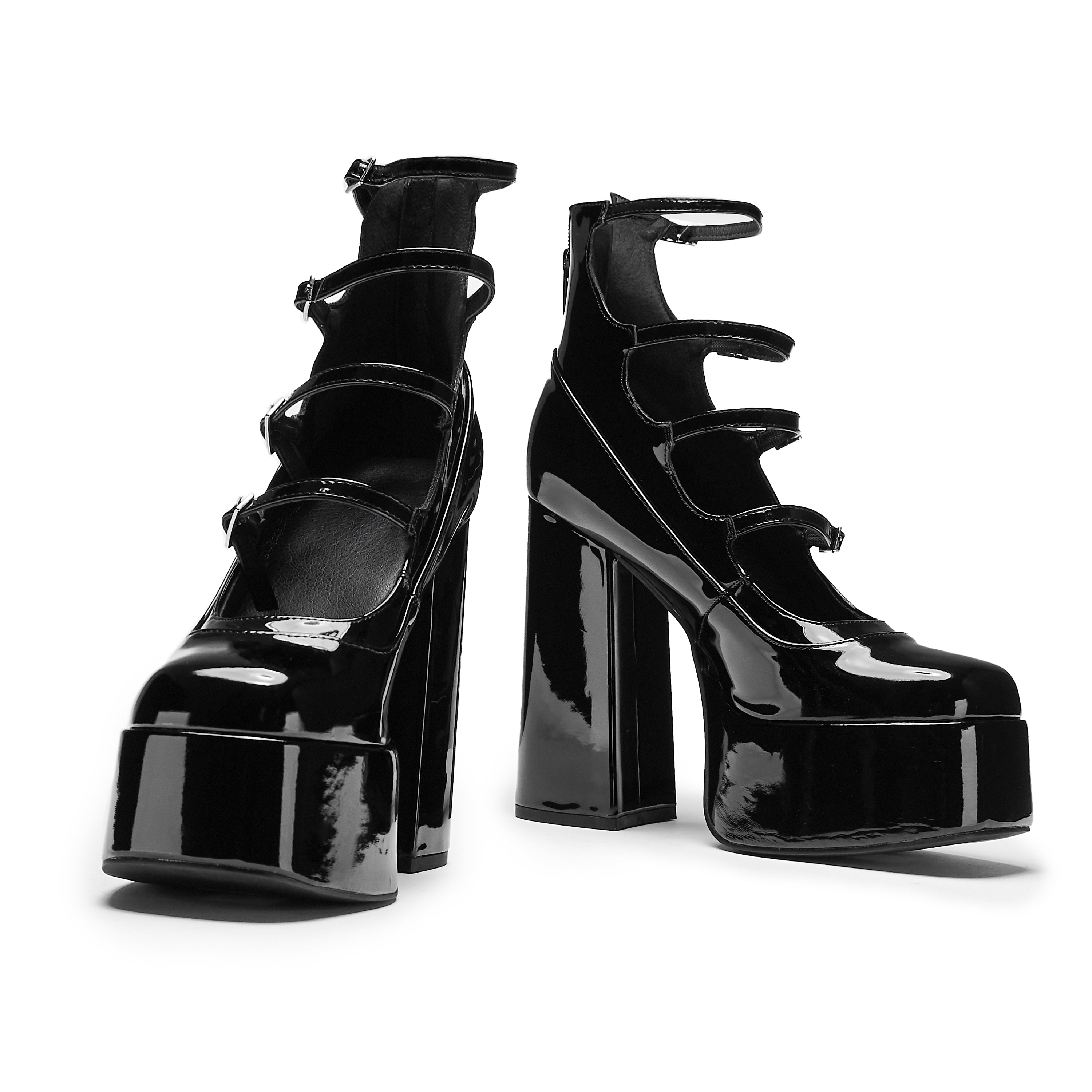 Gurren Strappy Black Patent Leather Platform Heels for Women - Sexy High Heel Sandals for Party, Night Out, and Special Occasions