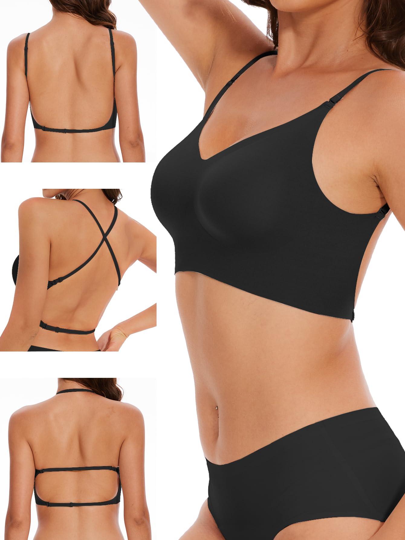 Wireless Backless Halter Bra for Women - Seamless Comfort Lined Support - Perfect for Yoga, Beachwear & Backless Dresses