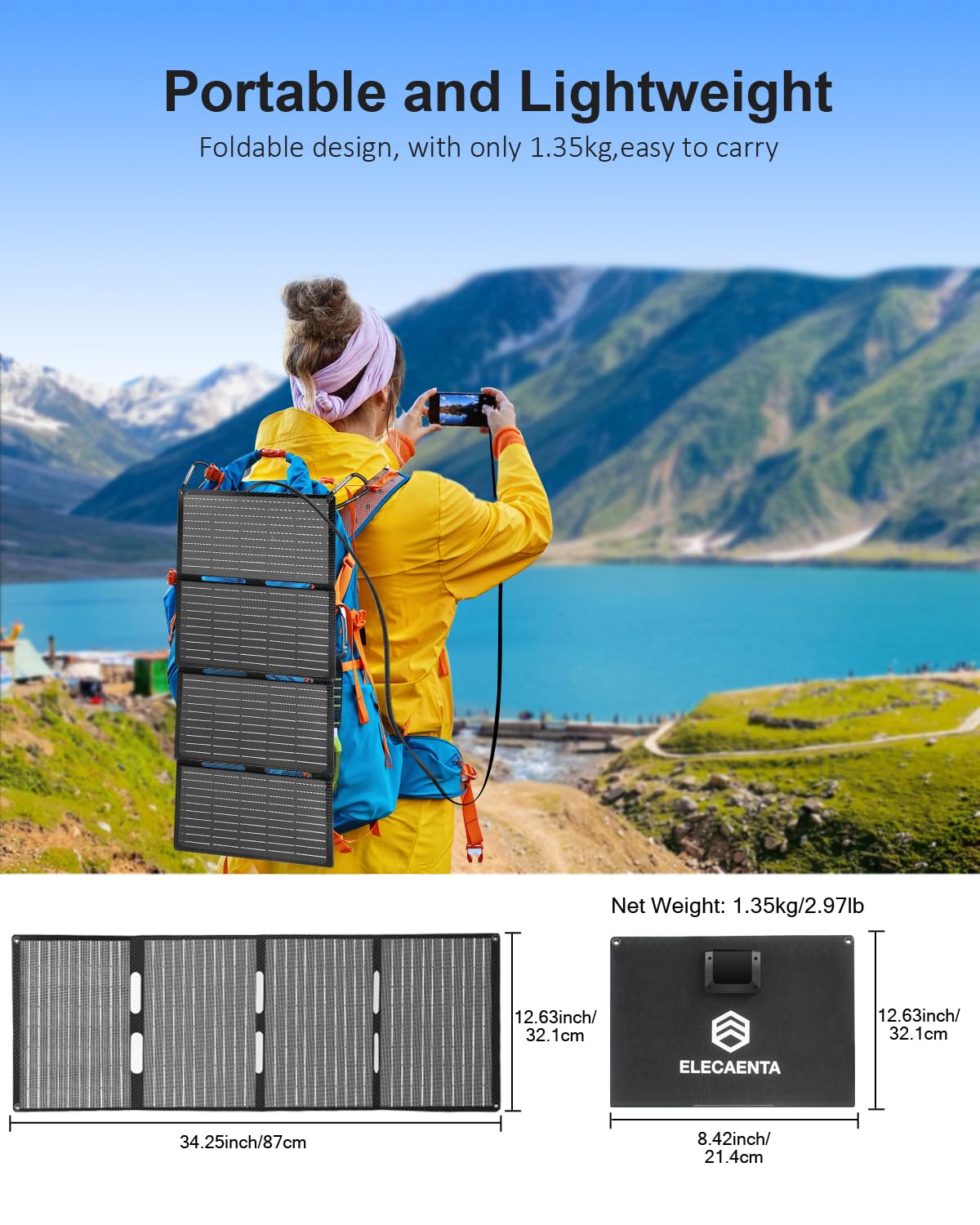 40W Foldable Solar Panel with USB C, USB A & DC 18V Output - IP68 Waterproof ETFE Portable Solar Charger for iPhone, Samsung Phones - Perfect for Camping, Hiking, RV Trips & Outdoor Power Stations