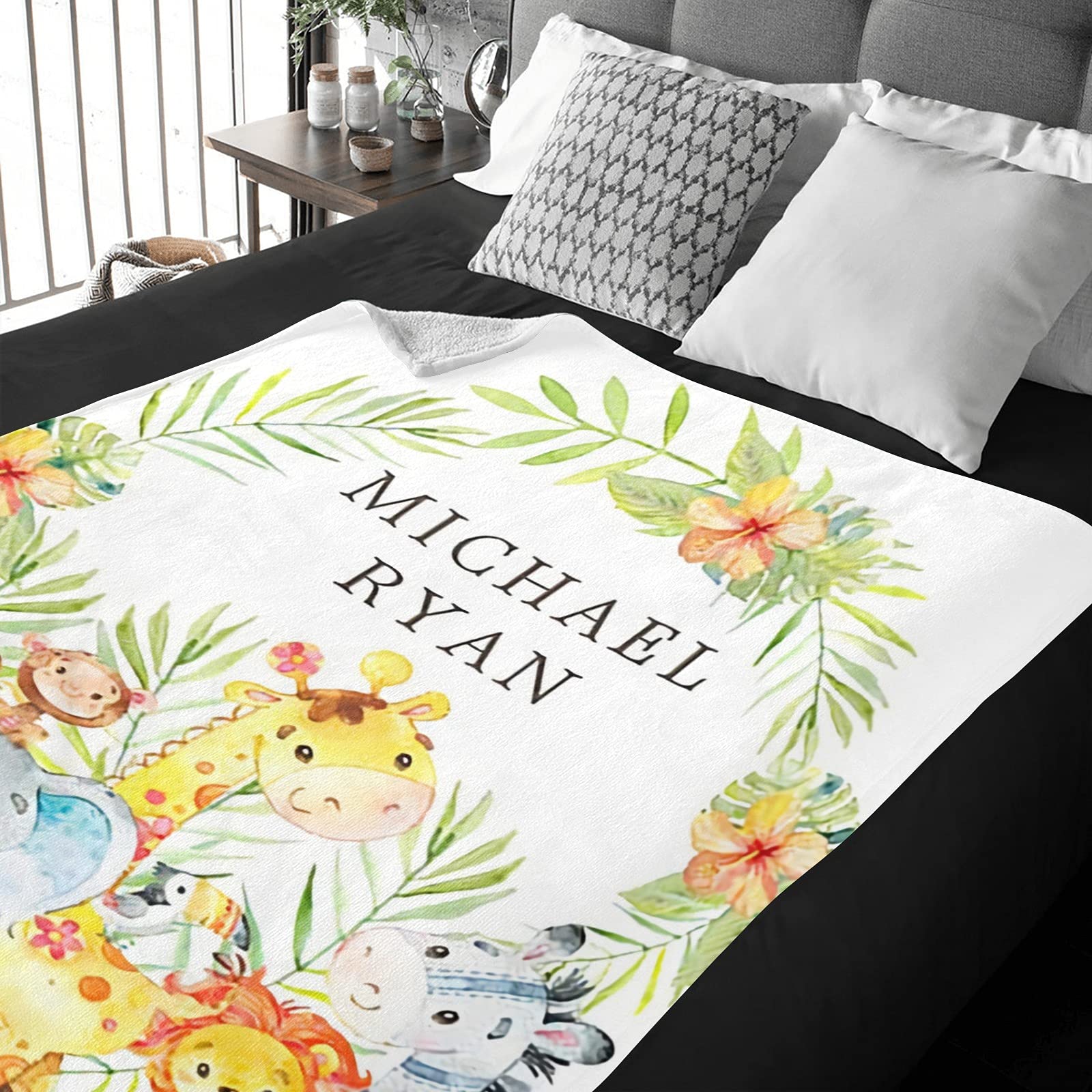 Personalized Baby Blanket with Name & Animals - Custom Soft Blankets for Newborns | Perfect Baby Shower Gift for Boys & Girls | Nursery Decor & Neutral Baby Essentials | Ideal for Cuddling, Swaddling & Photo Props