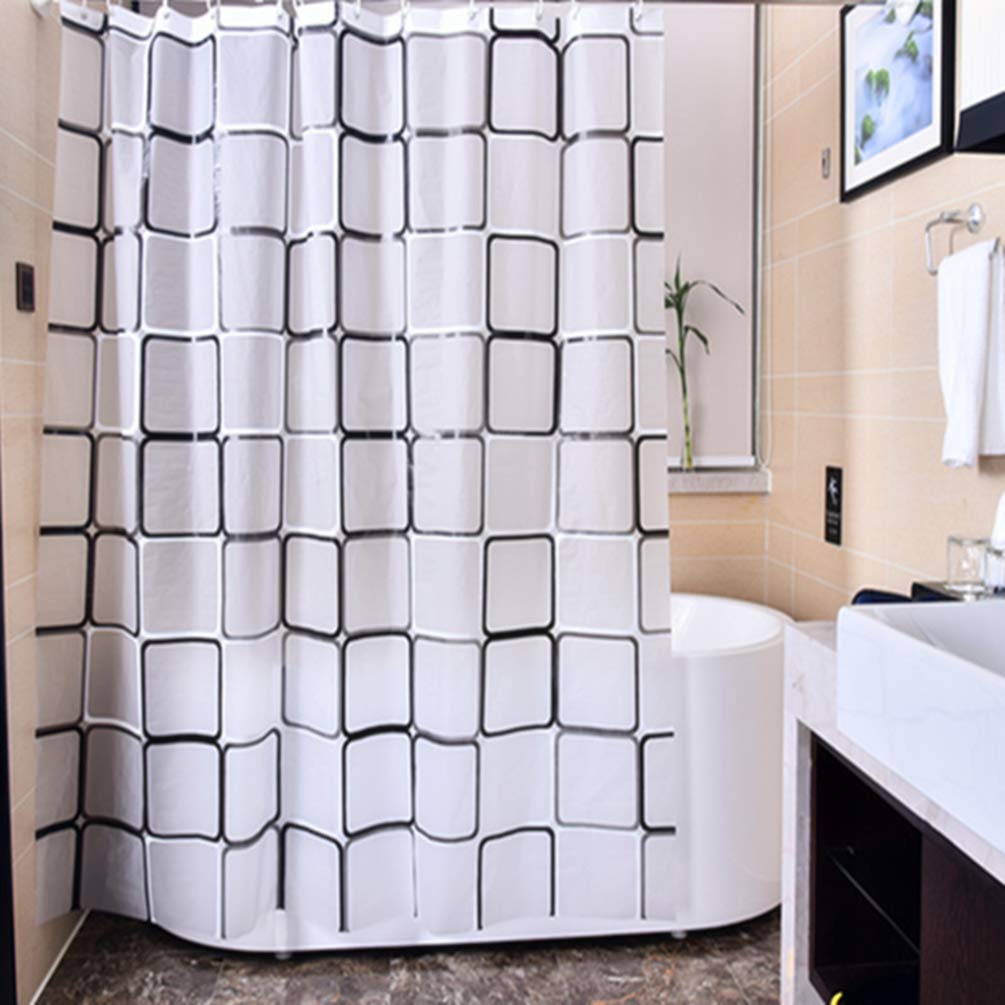 Waterproof Cartoon Lattice Shower Curtain Liner - Cabilock Bathtub Insert Fabric Shower Curtain with Grid Design for Bathroom Decor, Kids' Room & Water-Themed Spaces