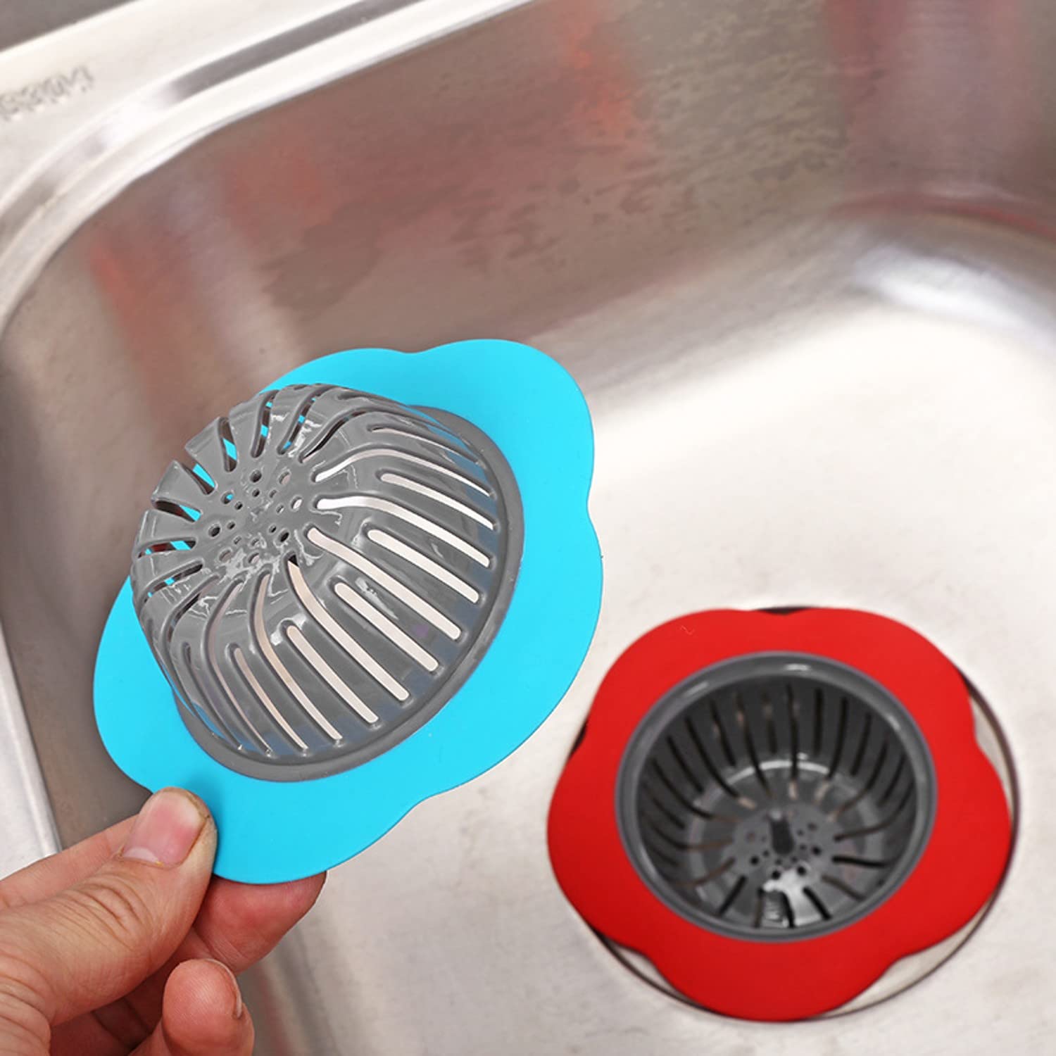 ARQIVO Silicone Kitchen Sink Strainer - 2 Pack Plastic Basin Drain Stopper with Easy Clean Filter Basket, Food Debris Catcher to Prevent Clogs | Perfect for Washing Dishes, Fruits & Vegetables in Kitchen Sink