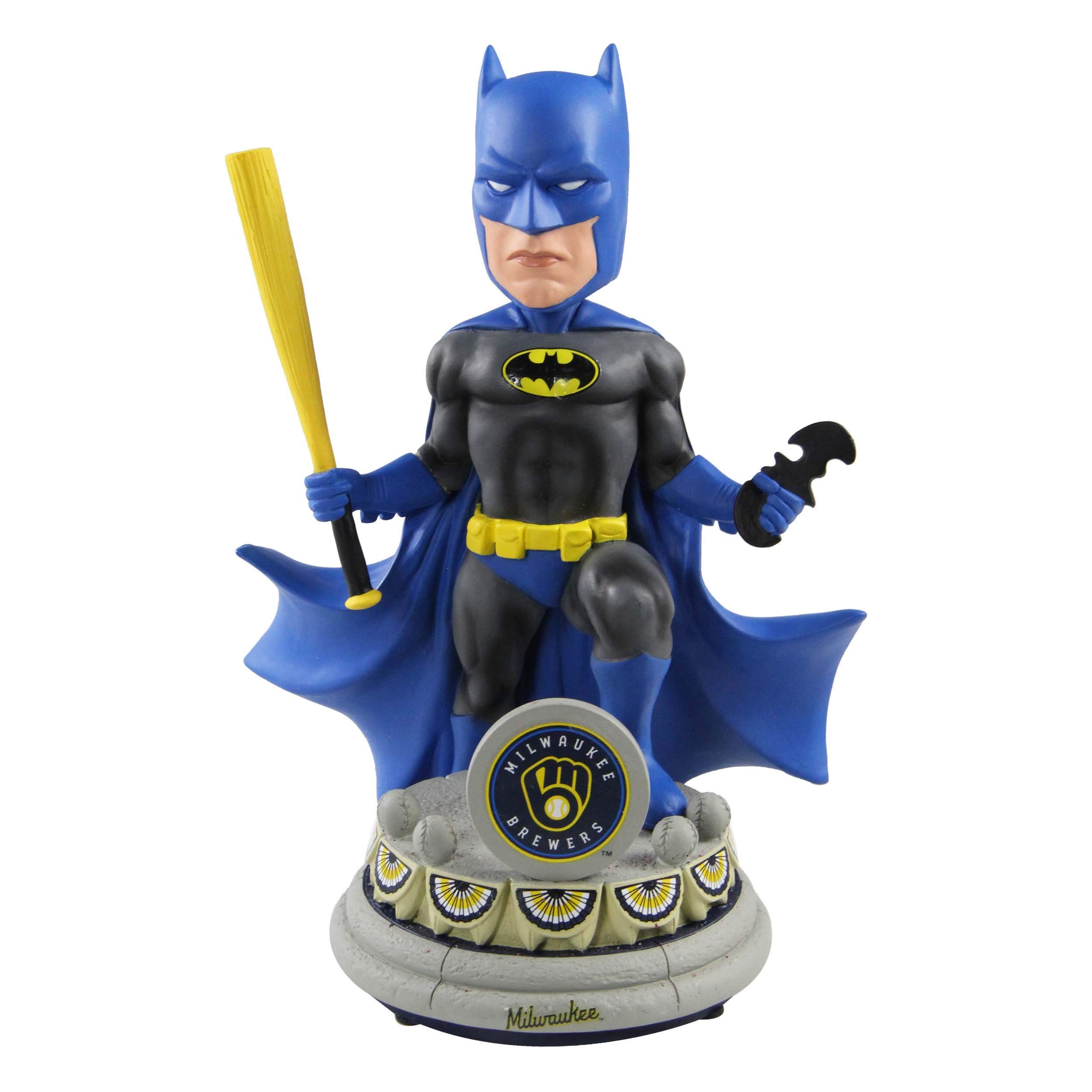 Batman & Milwaukee Brewers DC x MLB Special Edition Bobblehead - Collectible Baseball Memorabilia for Fans & Decor for Man Cave, Office, or Sports Room