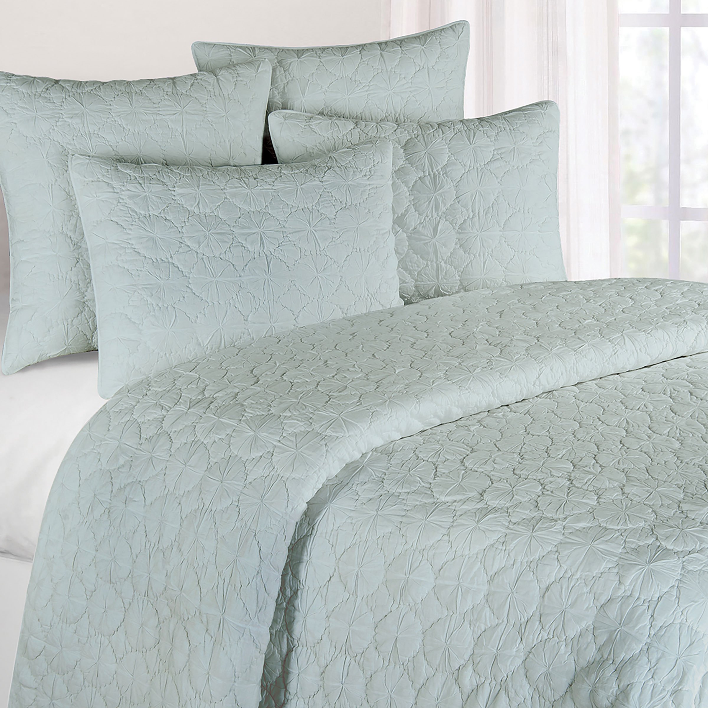 **C&F Home Mara Blue Cotton Voile Quilt - Full/Queen Size, Solid Geometric Coastal Design, Machine Washable, Reversible & Breathable Bedspread Coverlet - Perfect for Beach House, Guest Room & Coastal Decor**