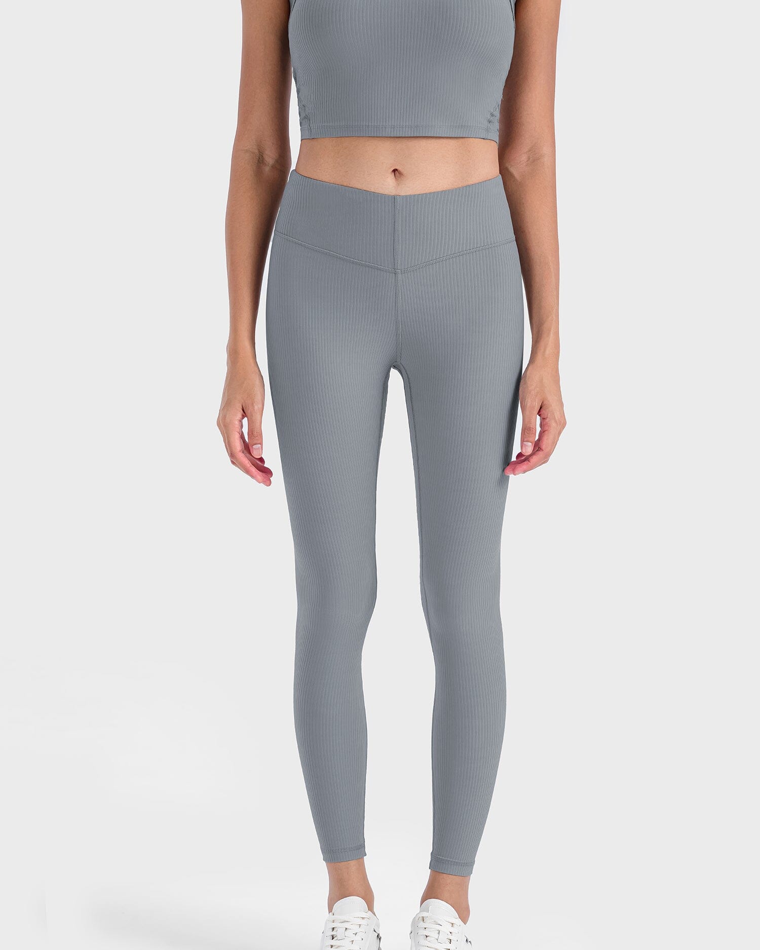 High Waist Spandex Ribbed Yoga Pants for Women - Stretchy Workout Leggings for Running, Gym & Lounge - DAW019