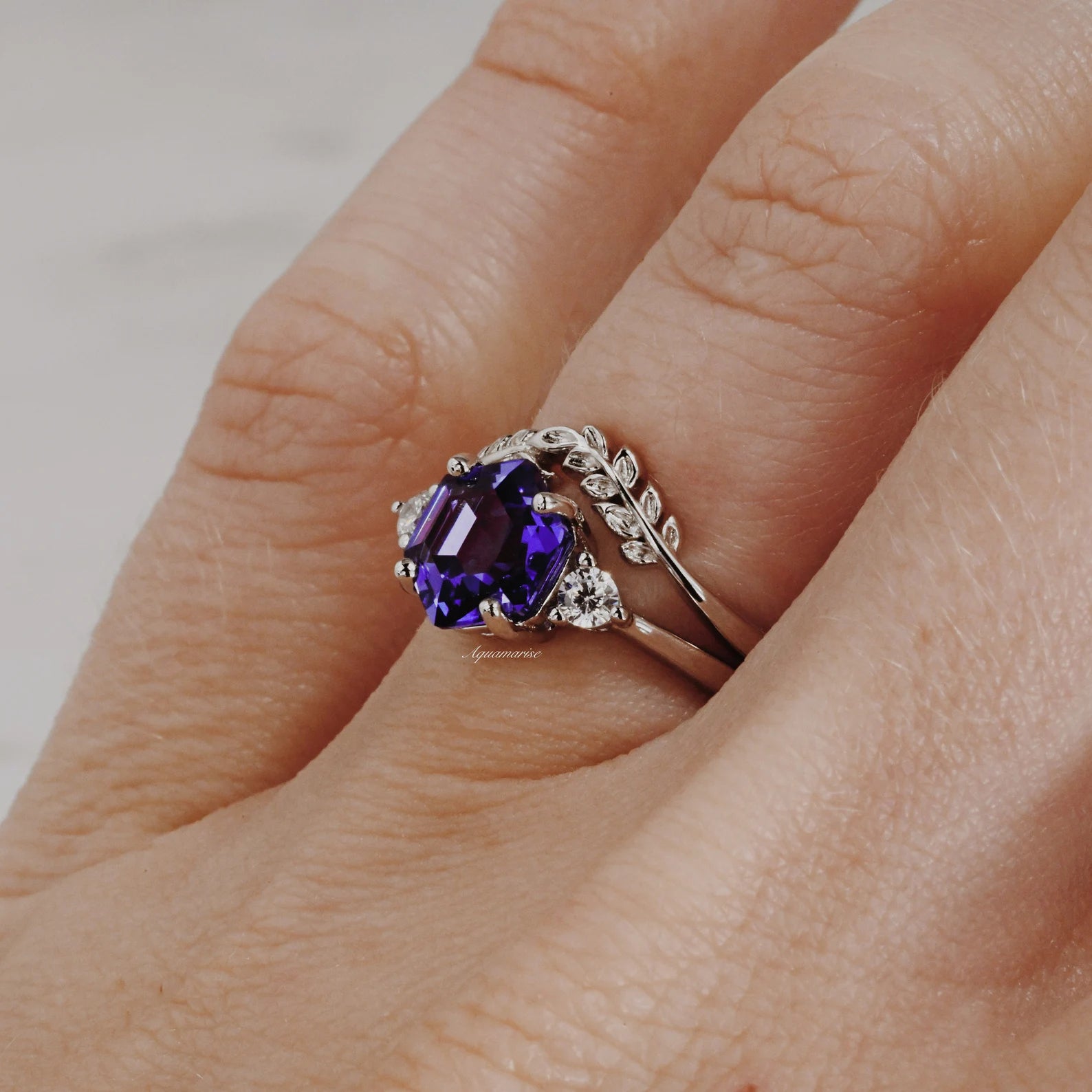 Leaf Tanzanite Ring Set in Sterling Silver – Elegant Jewelry for Women, Perfect for Weddings, Anniversaries & Special Occasions
