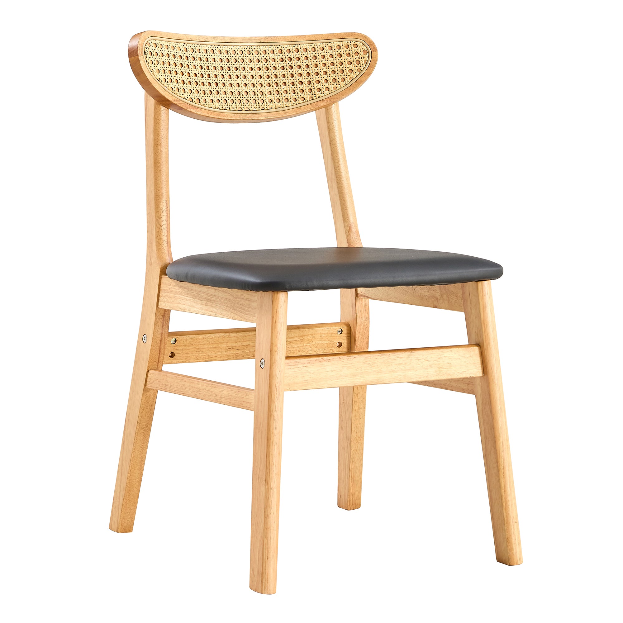 8-Piece Cozy Natural Rubberwood Dining Chair Set - Solid Wood & Rattan Style with Curved Back & PU Cushion - Perfect for Dining Room, Kitchen, Cafe & Home Decor