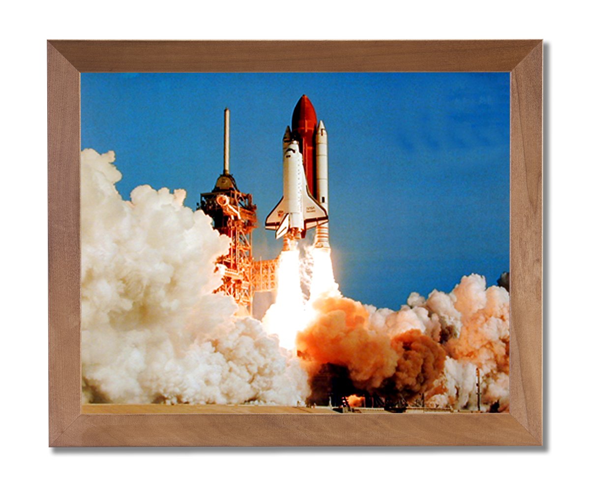 NASA Discovery Space Shuttle Launch Wall Art - Premium Honey Framed Poster Print for Home & Office Decor - Perfect for Space Enthusiasts & Science Lovers